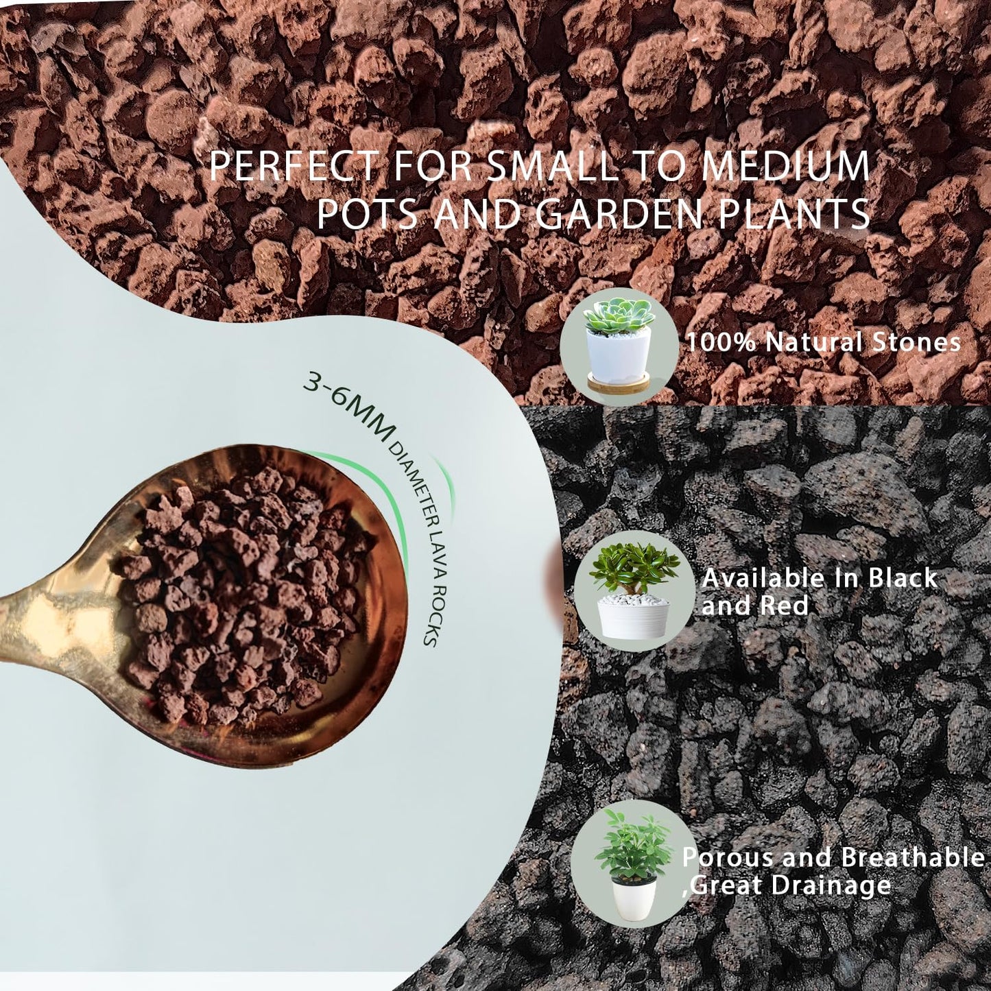 Lava Rocks for Plants, Volcanic Stones Gravel Horticultural Drainage Potting Soil for Indoor Outdoor Plants, Succulents, Bonsai, Cactus, Vase Fillers, Top Dressing (Black, 5lbs)
