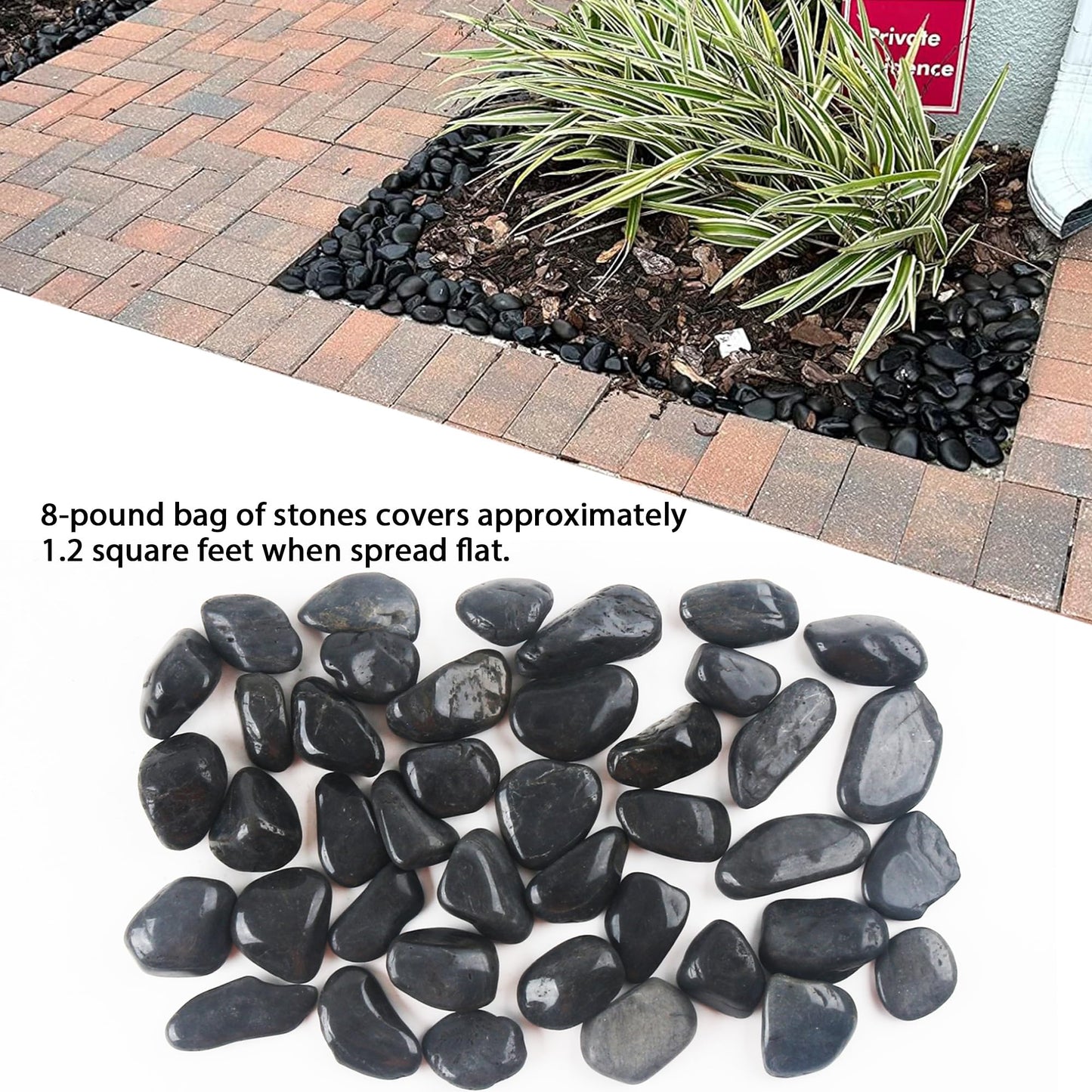 8LB 1"-2" Black River Rocks for Plants, Polished Pebbles for Garden Landscaping, Planters, Aquariums, Vase Fillers – Indoor & Outdoor Decor