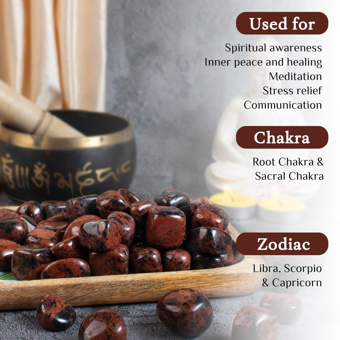 Crocon 1LB Mahogany Obsidian Tumbled Stones and Crystals Bulk 2000+ Carats Natural Crystal Kit for Reiki Healing Crystal Polished, Tumble Stones, Chakra Balancing, Gift, Home Decor Size : 20-25 mm