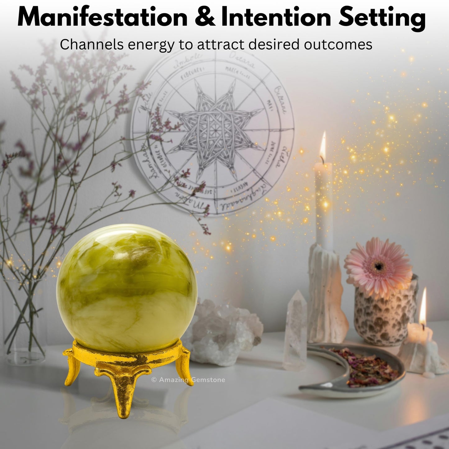 Amazing Gemstone Serpentine Crystal Ball with Stand - 2 Inches Crystal Sphere Meditation Balls for Witchcraft and Decorative Balls