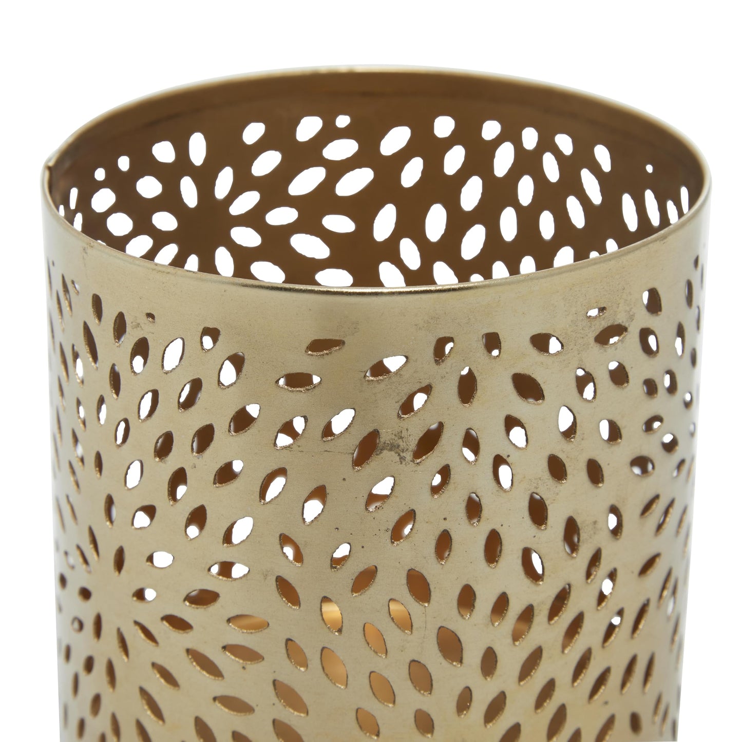 Deco 79 Metal Cylinder Pencil Cup with Laser Carved Floral Design, 4" x 4" x 4", Gold