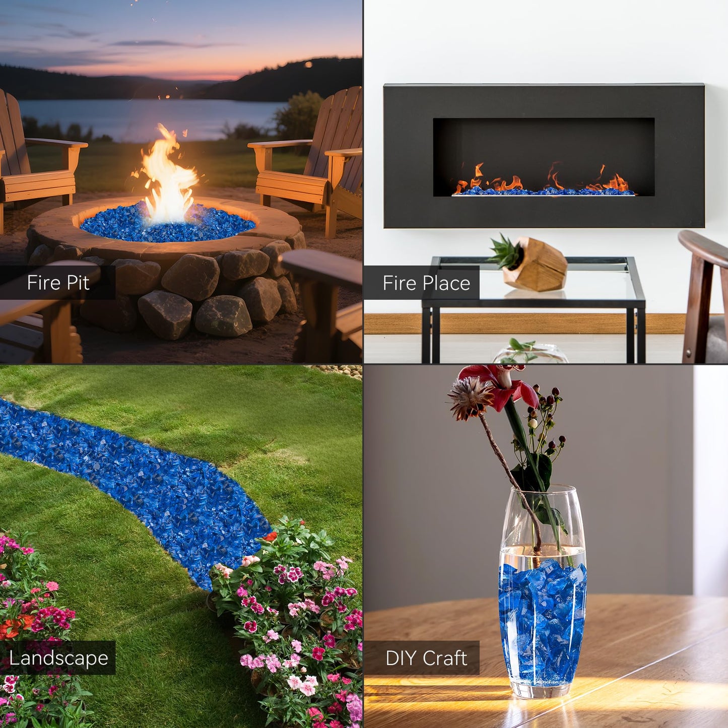 Mr. Fireglass Crushed Fire Glass for Natural or Propane Fire Pit, 10 Pounds Decorative Recycled Fireplace Glass Rocks for Fire Pit Fireplace and Landscaping, High Luster Turquoise