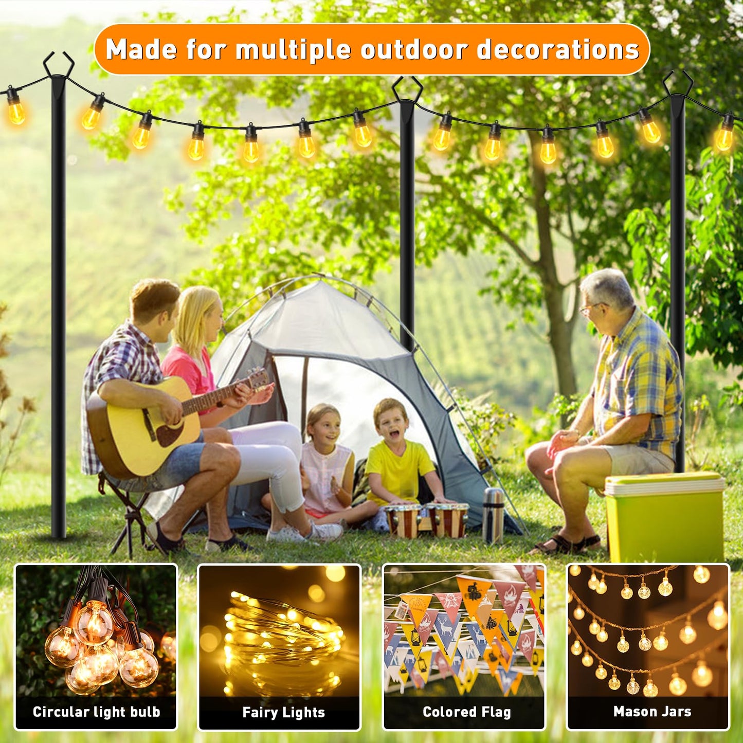 TQQVXX 7 Pack 10 FT String Light Poles,Metal with Fork Lights Poles for Outdoor String Light, Rustproof Heavy Duty for Outside Garden,Patio,Wedding,Backyard,Deck,Party