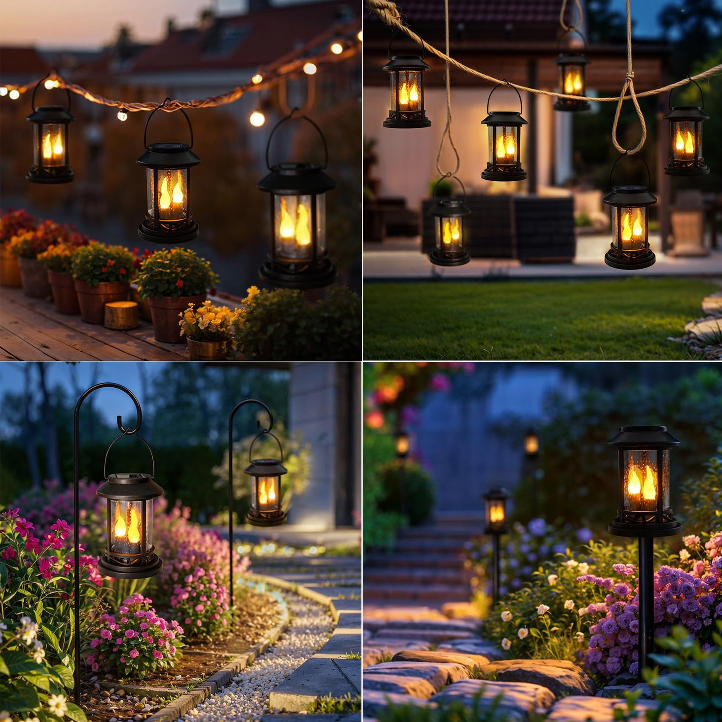 Beautyard 6 Packs Outdoor Solar Candles Lights Flickering Decorative Lantern Stake Lighting for Garden, Backyard, Lawn, Pathway, Patio Accessories and Decor ( Small 6 Pack , Black )…