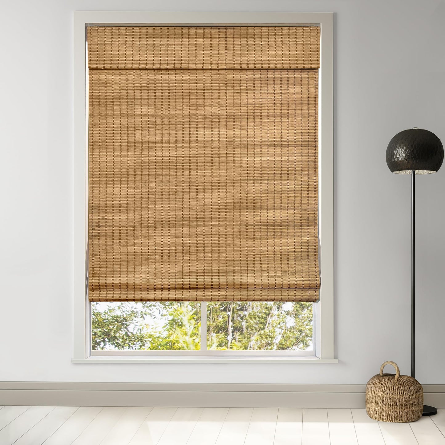 LazBlinds Cordless Bamboo Roman Shades, Privacy Blinds for Interior Windows, Room Darkening Roll Up Bamboo Blinds for Home & Patio, 34" W x 64" H, Highfield Teak