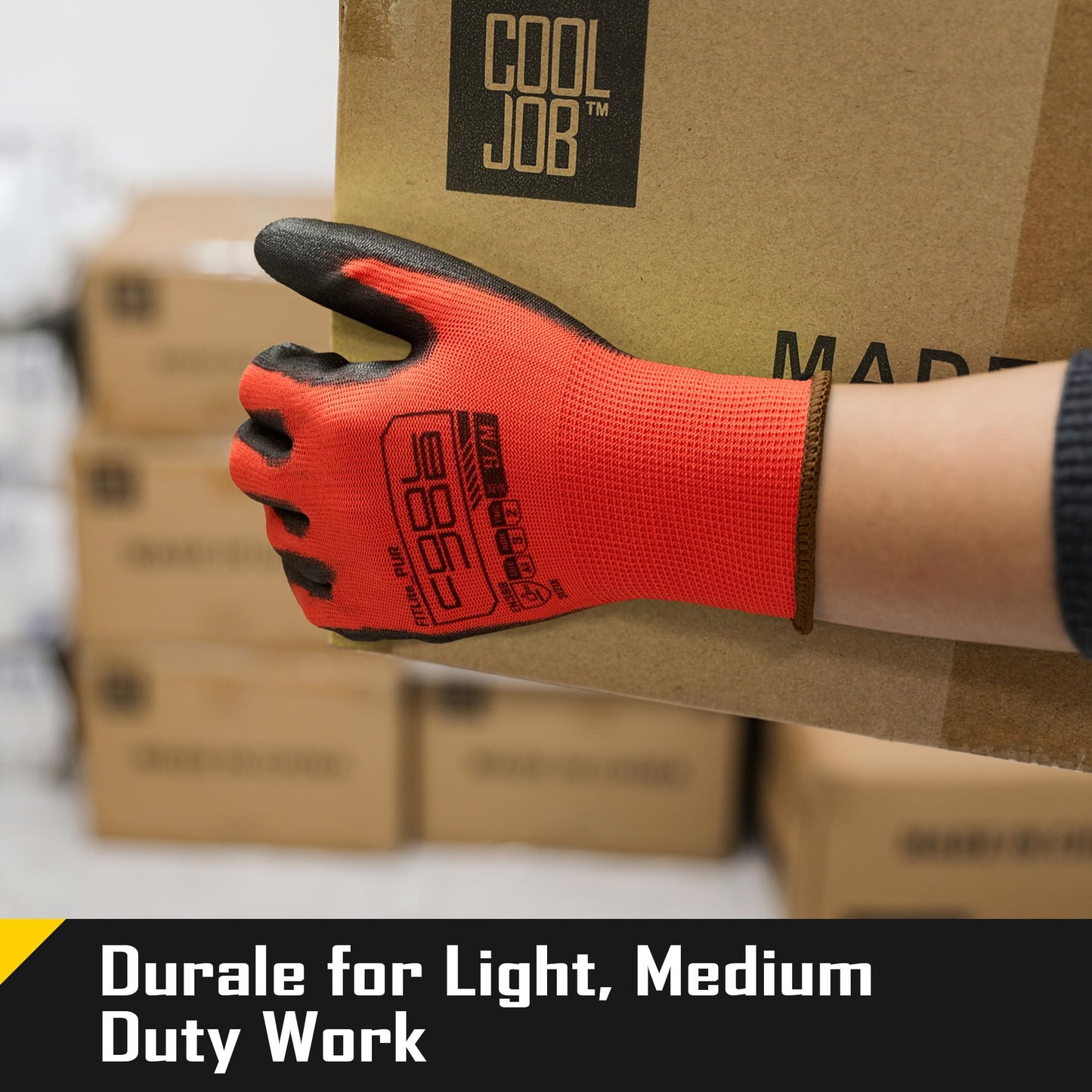 COOLJOB 12/60 Pairs Safety Work Gloves Pack Bulk with Grip PU Coating, 13 Gauge Seamless Knit Gloves with Polyurethane Dipped for Warehouse Working, Breathable Lightweight for Men Women, Red Large