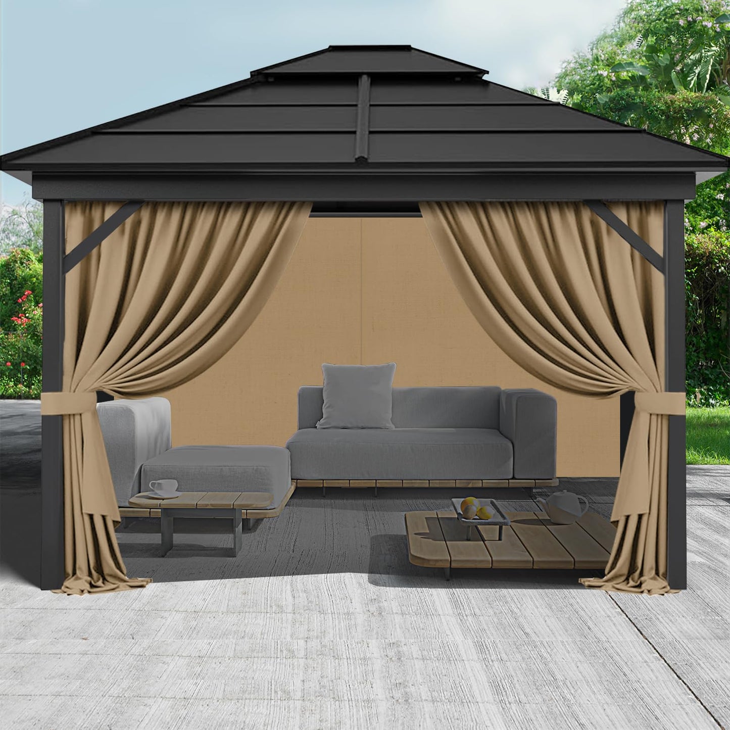 Gazebo Privacy Curtains 11' x 13' with Zipper 4-Panels Side Wall Universal Replacement for Patio, Outdoor Canopy, Garden and Backyard (Curtain Only)