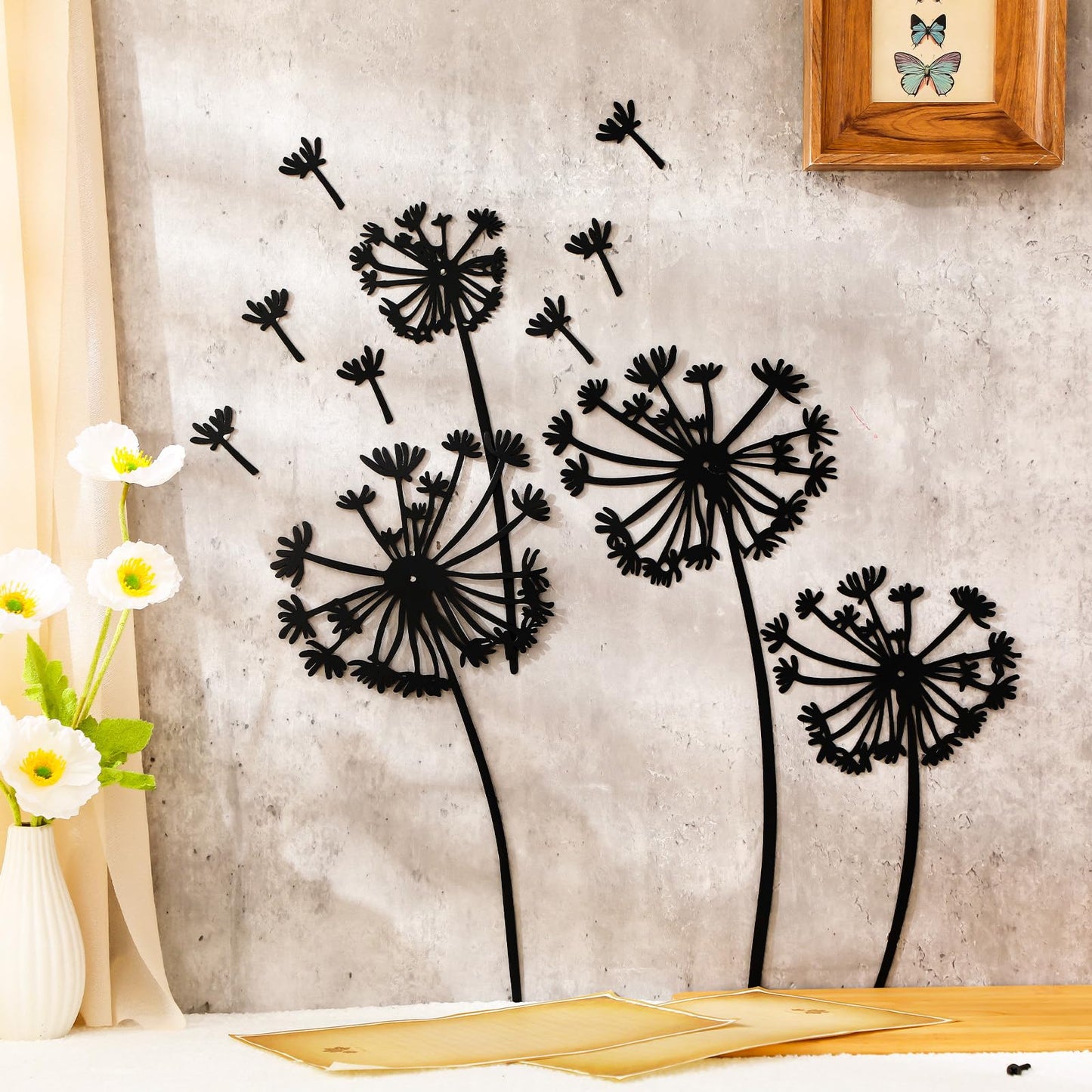 AceOrbit 12 Pcs Dandelion Metal Wall Art Dandelion Flower Wall Decor Rustic Metal Sculptures Black Nature Iron Sign Decoration for Home Living Room Yoga Studio Office Housewarming Gift