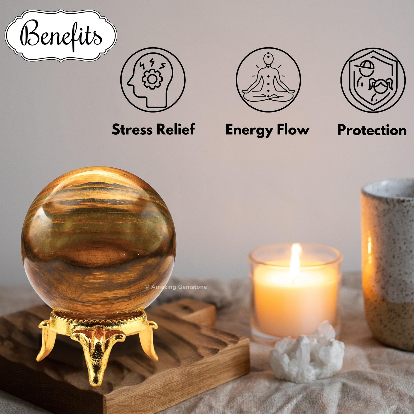 Amazing Gemstone Nellite Crystal Ball with Stand - 2 Inches Crystal Sphere Meditation Balls for Witchcraft and Decorative Balls