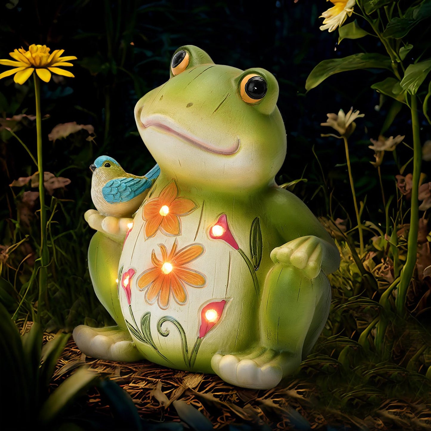 ZioWio Solar Garden Frog Decor Outdoor Statue - Frog with LED Waterproof Sculptures Lights, Cute Pond/Yard Statues Outside Decoration, Home, Lawn, Patio, Resin Animal Ornament, Women/Gardening Gift