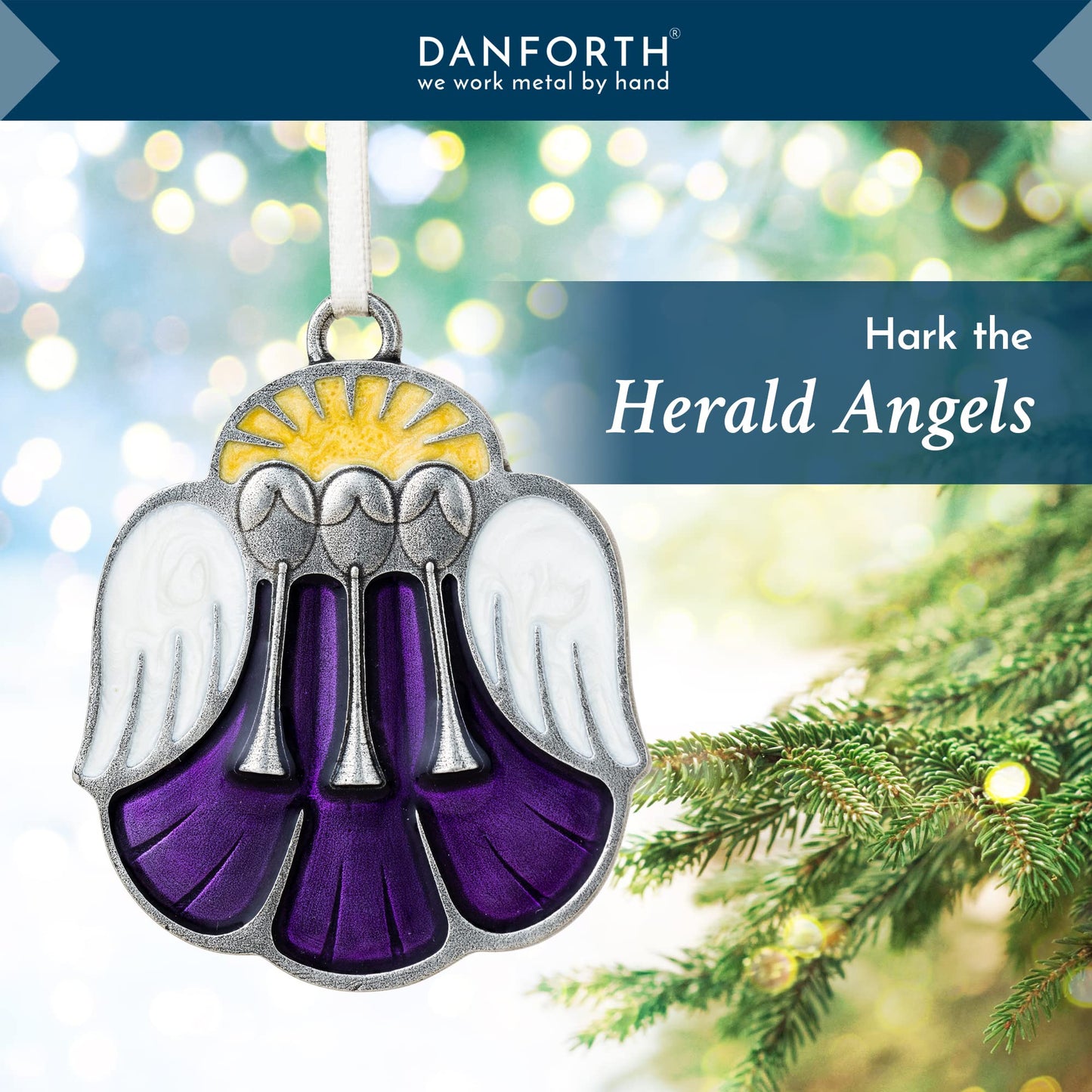 DANFORTH - Herald Angels Ornament - Satin Ribbon - 1 7/8 x 2 Inches - Handcrafted in The USA - Gift Boxed