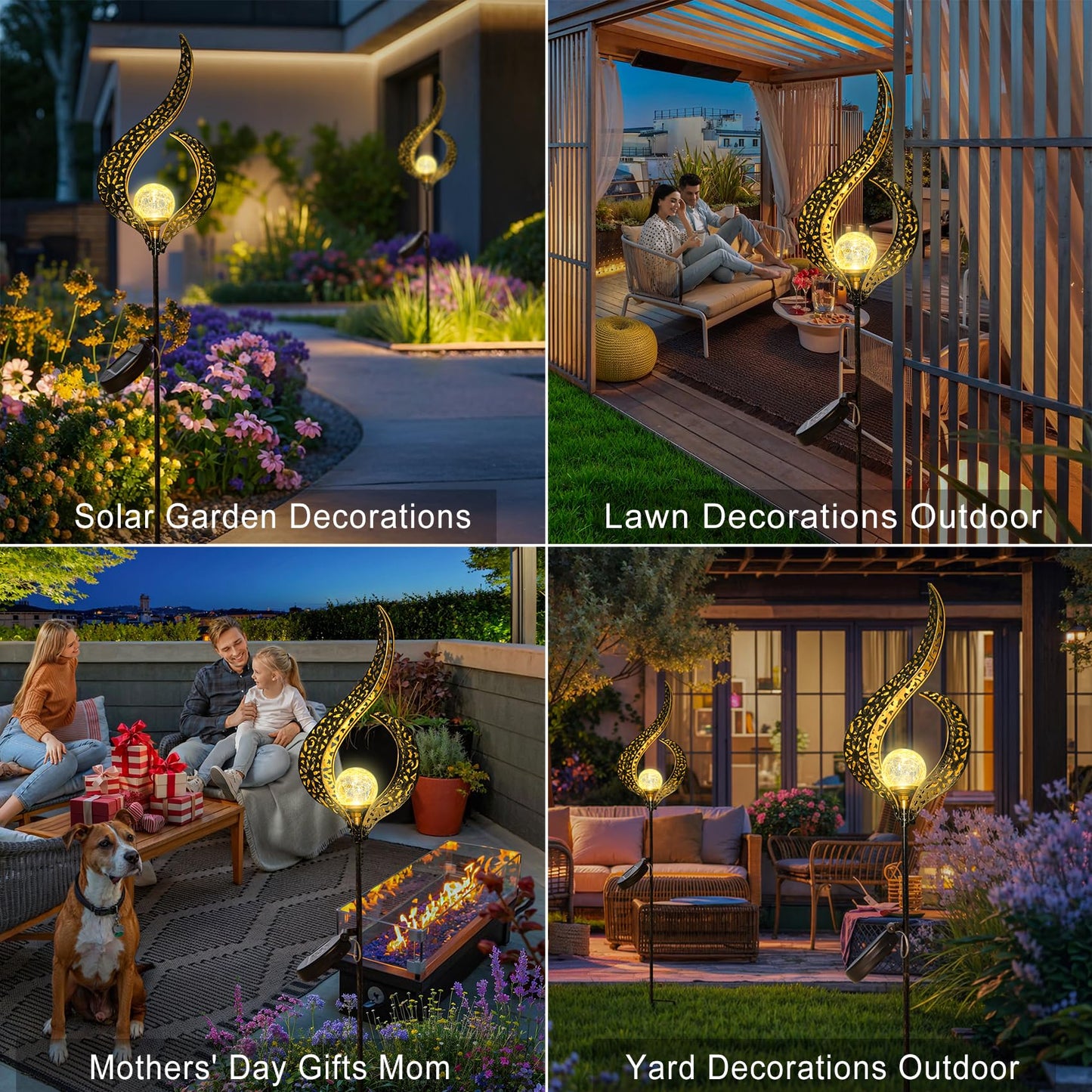 Outdoor Garden Gifts Solar Lights Stake Waterproof, Mothers Day Gifts Mom, Crackle Glass Metal Flower LED Yard Art Ornaments Lights for Pathway, Lawn or Courtyard, Birthday Gifts Women (Bronze)