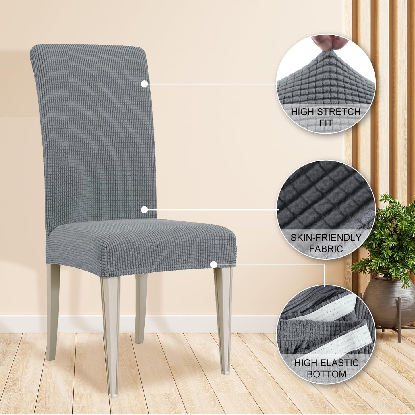YSTELLAA Chair Covers for Dining Room Set of 4, Stretch Parson Chair Slipcovers Removable Washable Kitchen Chairs Seat Covers,Light Gray