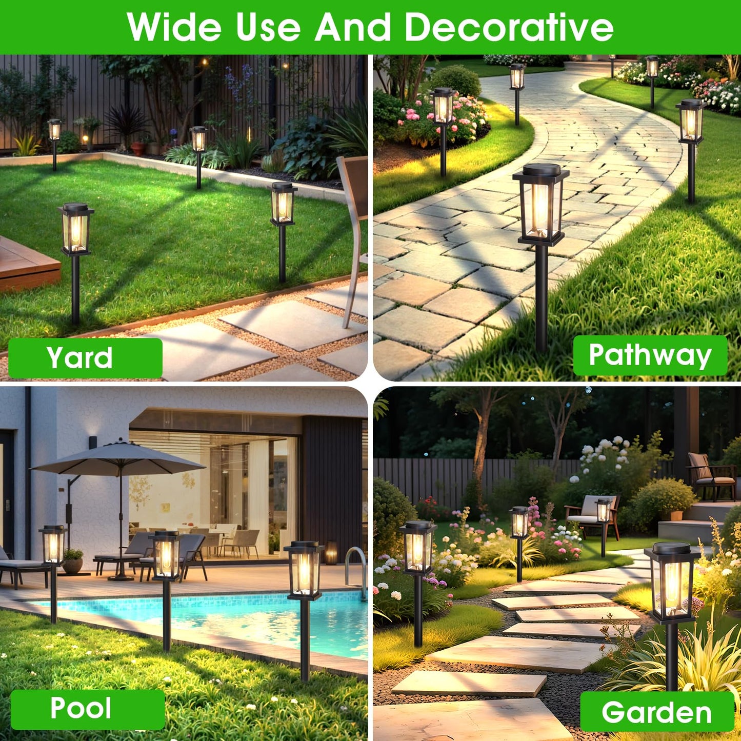 Melunar Solar Pathway Lights Outdoor, 8 Pack Solar Powered Garden Lights Waterproof, Auto On/Off Outdoor Landscape Lights for Patio, Walkway, Driveway, Lawn, Pool Decor. (Warm White)