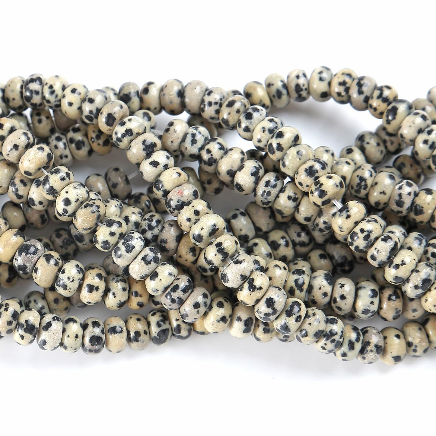 76pcs 5x8mm Natural Dalmatian Jasper Stone Rondelle Spacer Loose Beads Abacus Disk Stone Round Loose Gemstone Beads for Jewelry Making DIY Bracelet Necklace