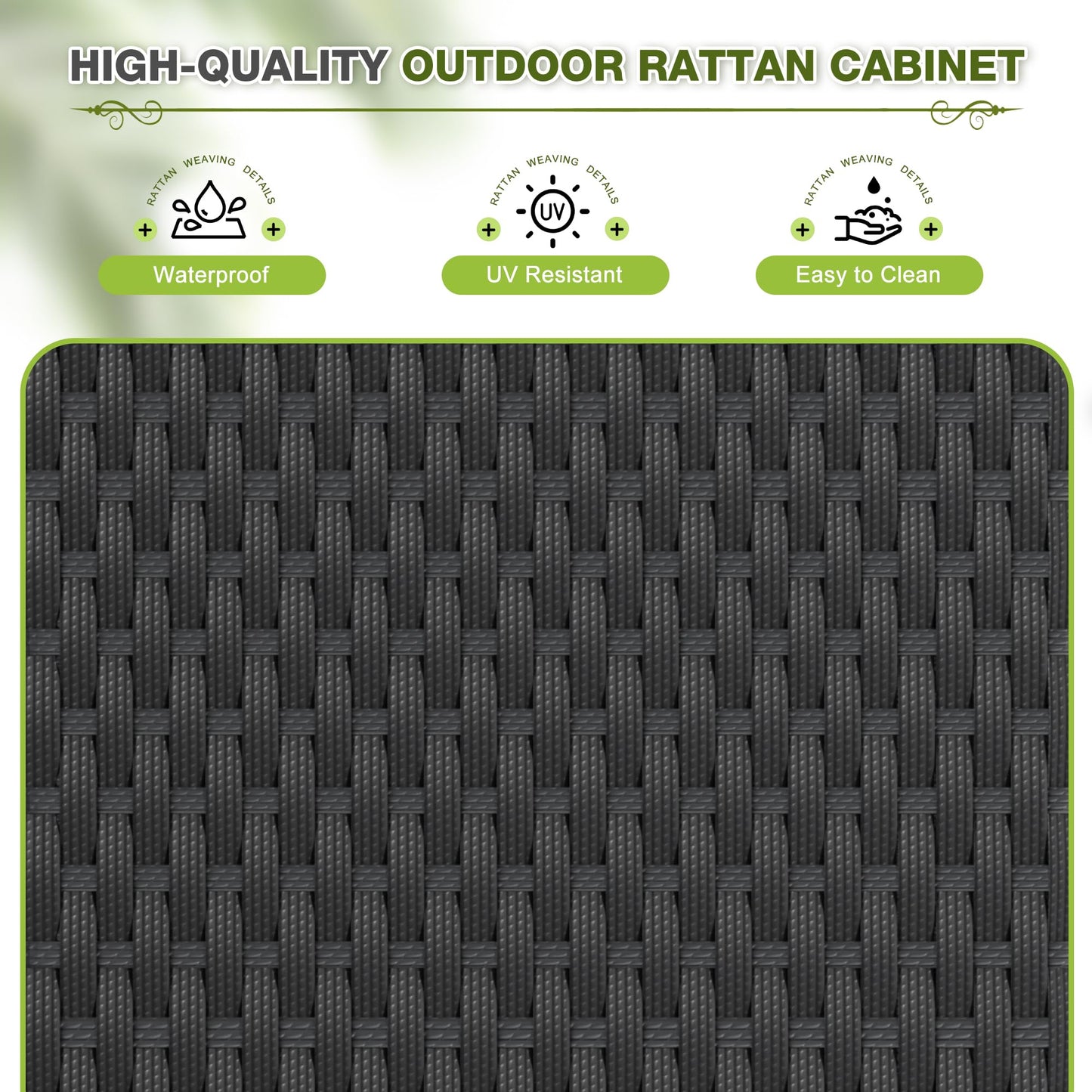 Greesum Rattan Storage Shed, Outdoor Towel Rack with 2 Storage Shelves & 1 Bottom Drawer, Suitable for Pool Patio Garden Deck, Black