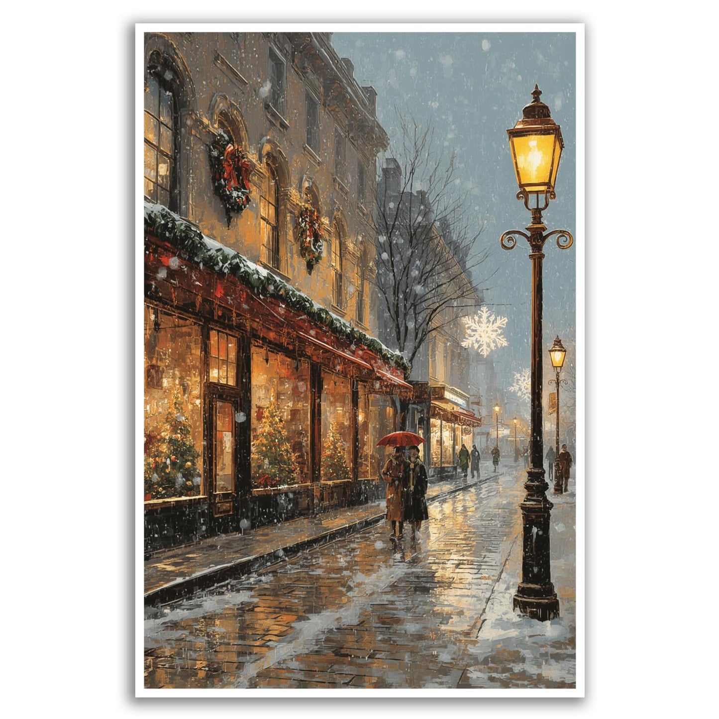 vjfkskuey Romantic winter Christmasn Christmas street scene wall art snow scene holiday joint night print poster travel festive decor art