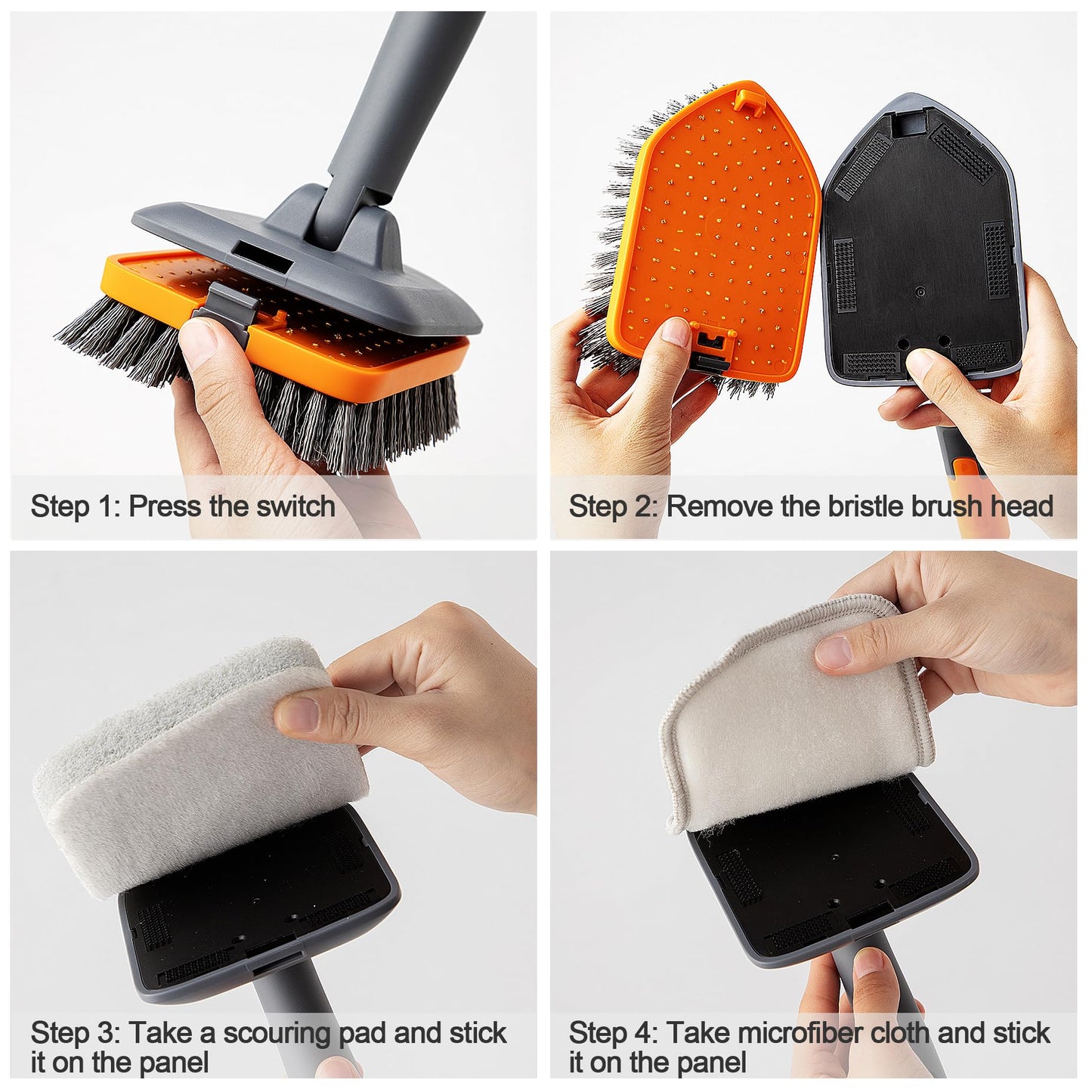 CLEANHOME Tile Tub Scrubber Brush with 3 Different Function Cleaning Heads and 56" Extendable Long Handle-No Scratch Shower Scrubber for Cleaning Bathroom Kitchen Toilet Wall,Bathtub,Sink,Grey