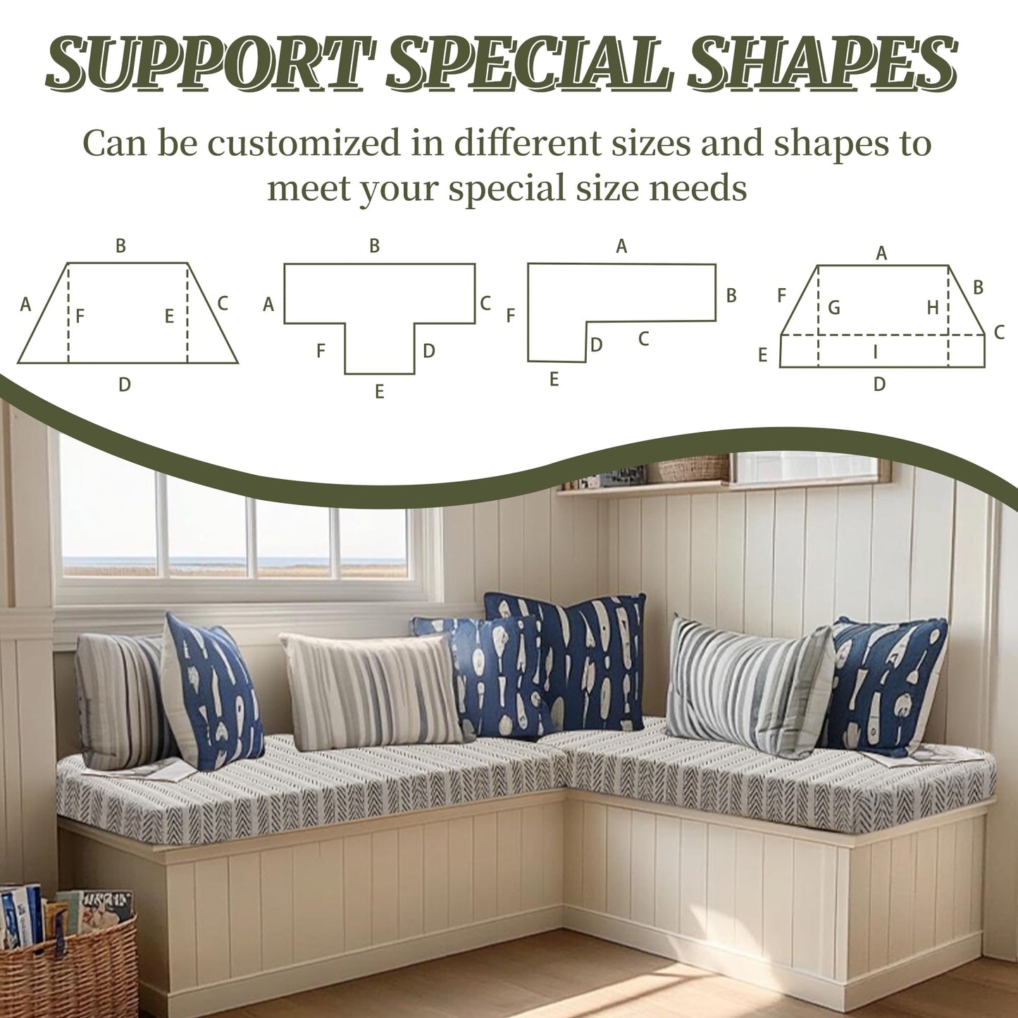 IALNUYOAH Custom Size Bench Cushion, Custom Bench Cushions for Indoor Furniture, 75D Foam Furniture Window Seat Cushion, Breakfast Nook, Mudroom, Banquette Bench Cushion, Non-Slip Bottom, Pipe Design