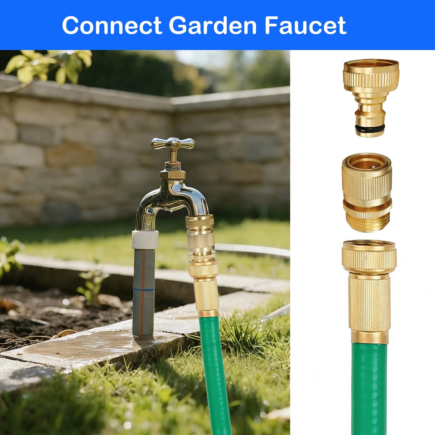 Hourleey Garden Hose Quick Connect, 8 Set Solid Brass 3/4 Inch GHT Thread Garden Hose Quick Connect Fittings, No-Leak Male and Female Water Hose Quick Release Connectors