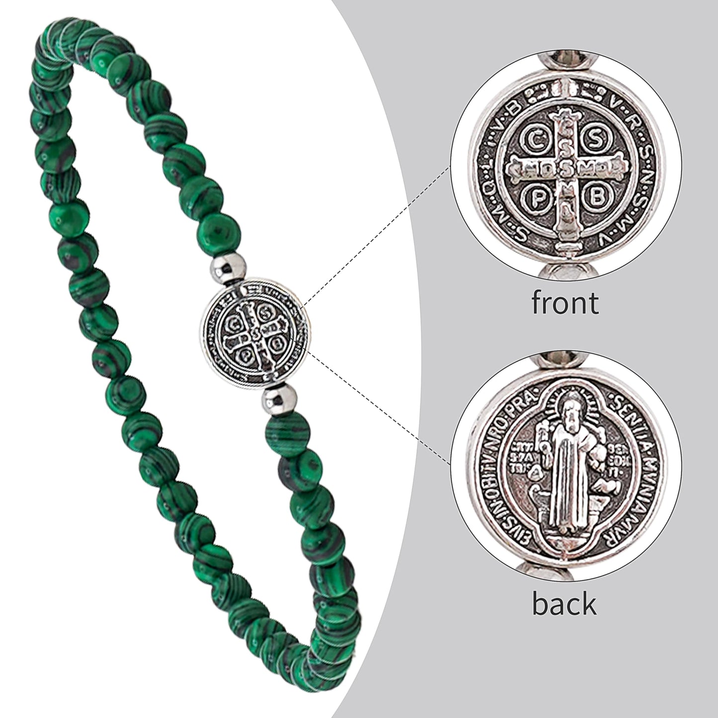 Lameybrt Evil Eye Bracelet 4 mm Natural Stretch Adjustable Beaded Bracelets for Men (C08 Malachite, One Size)