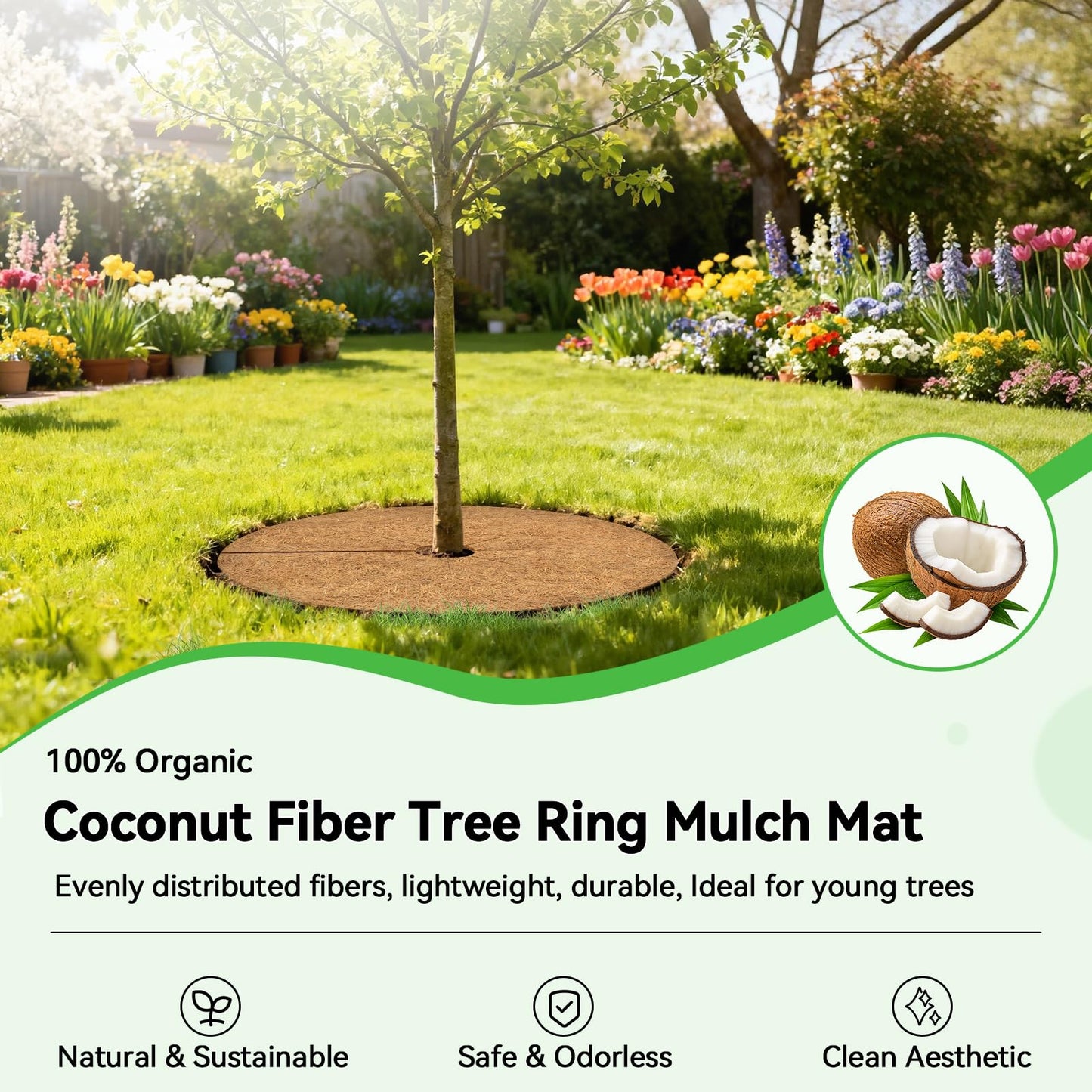 ZeeDix 3 Pack Coconut Fiber Mulch Ring, 30 Inch Coco Coir Tree Ring Mulch Mat, 100% Natural Tree Protector Mat Plant Cover Ring Coconut Coir Discs Tree Mats Mulch Rings for Indoor Outdoor Trees Plants