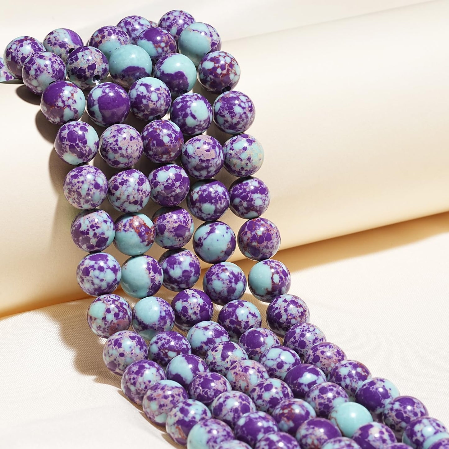 8mm Natural Purple-Blue Sea Sediment Imperial Jasper Gemstone Beads Polished Round Smooth Stone Beads for Bracelets Jewelry Making 15inch Loose Beads
