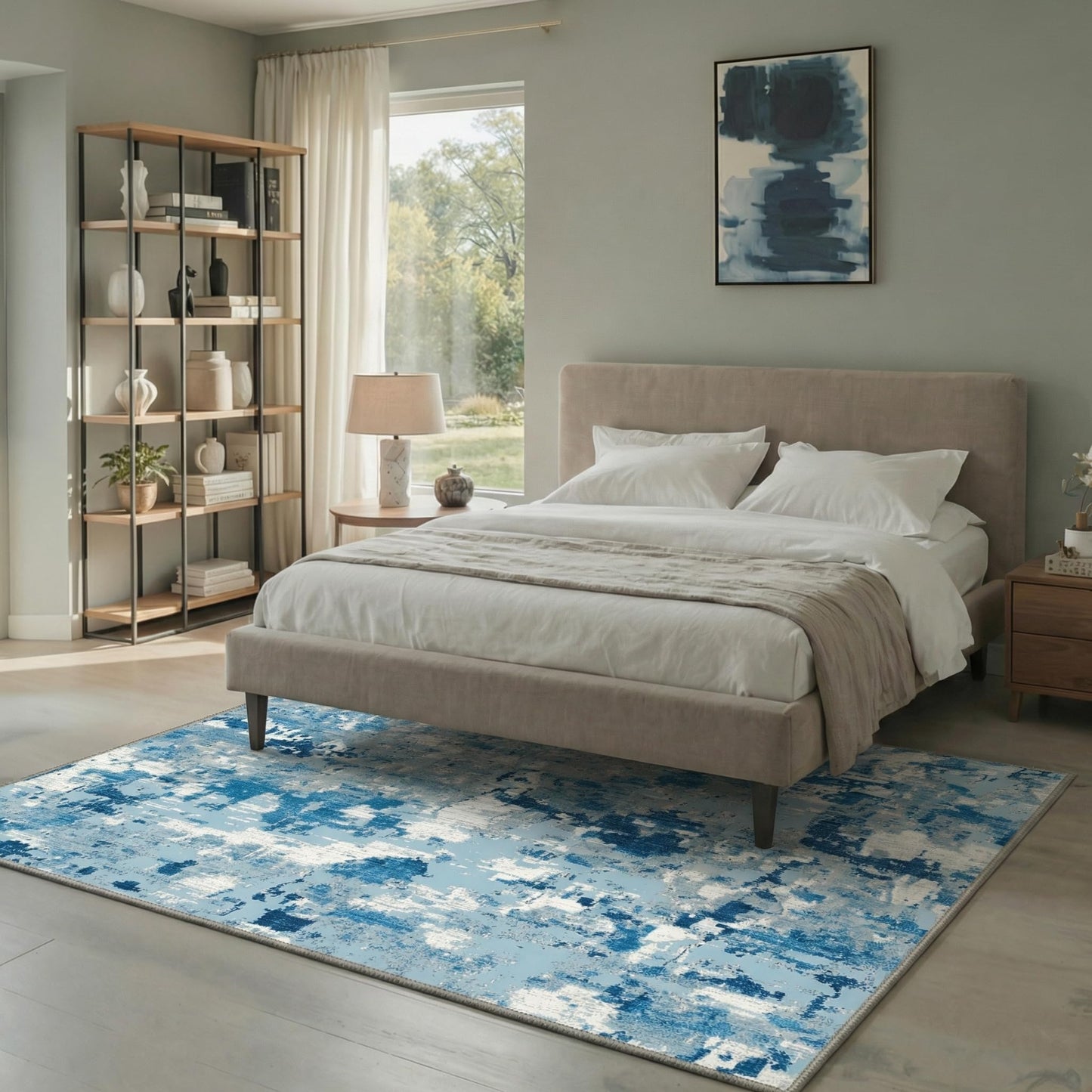 BEIMO 2x3 Rugs for Entryway Entrance Kitchen Bathroom, Machine Washable Rug Modern Abstract Soft Area Rug, Low Pile Indoor Floor Carpet with Non Slip Backing, Dusty Blue