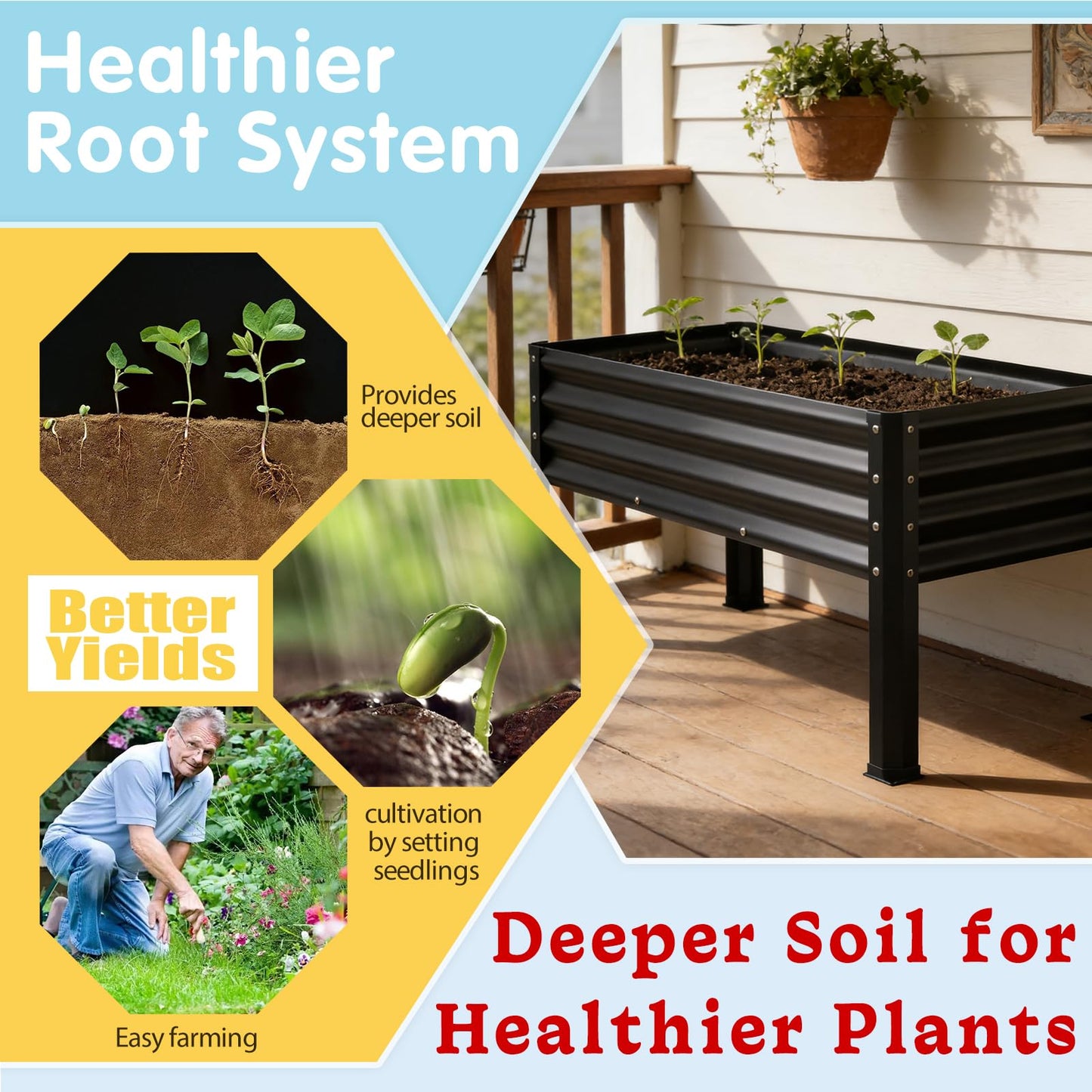 Yardbliss Large Galvanized Raised Garden Bed Outdoor with Legs, Load Capacity 1200LB, 48x26x30in Raised Garden Bed, for Backyard/Patio/Balcony/Gardening/Vegetables Flowers, Black