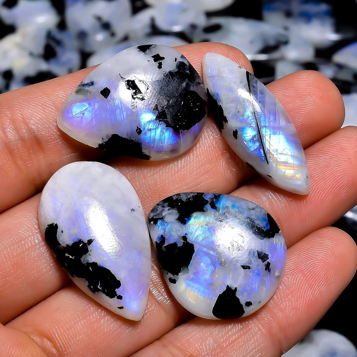 Natural 5, 4 & 3 Pcs Gemstones Cabochons Lot (15–30 MM), Multi Shape Stones for Jewelry Making Supplies Healing Crystals Gems Loose Gemstones (Tourmilated moonstone, 5pcs)
