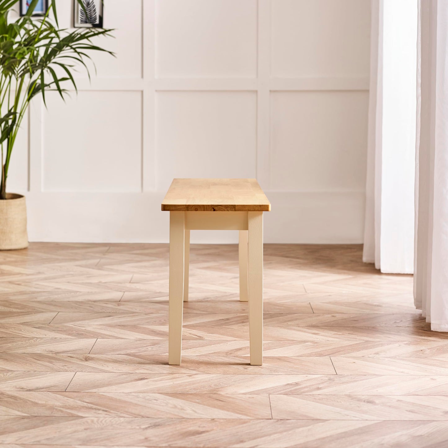 Furniturebox UK Large Wood Dining Bench - Tenby Cream Wood Indoor Bench Stool - Dining Kitchen Bedroom - Pale Oak Stain Seat Cream Legs Take on Traditional Farmhouse Dining Furniture