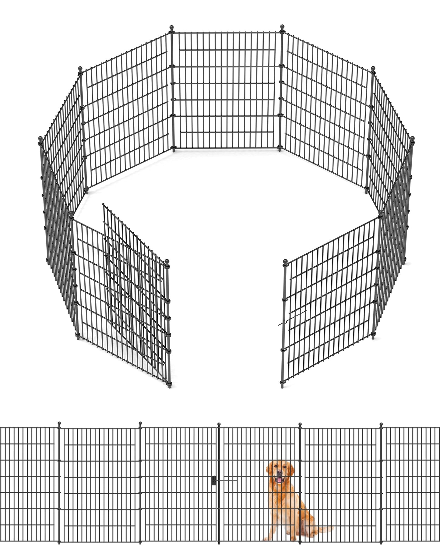 Garden Fence Animal Barrier with Gate 40in(H) x23ft(L) 10Panels Heavy Duty Metal Wire No Dig Decor Fencing,Tall Outdoor Dog Safety Fences with Stake,Temporary Edging for Yard