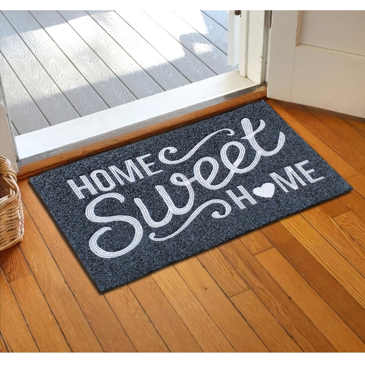 AAZZKANG Front Door Mat Non Slip Welcome Mats Outdoor Indoor Home Sweet Home Doormat with Rubber Backing Easy to Clean for Entrance High Traffic Areas Grey