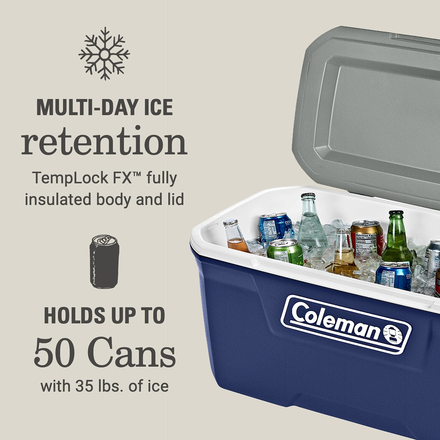 Coleman Classic Series Insulated Portable Cooler, Leak-Resistant Outdoor Hard Cooler Keeps Ice up to 5 Days, 52/70/120/150 Quart