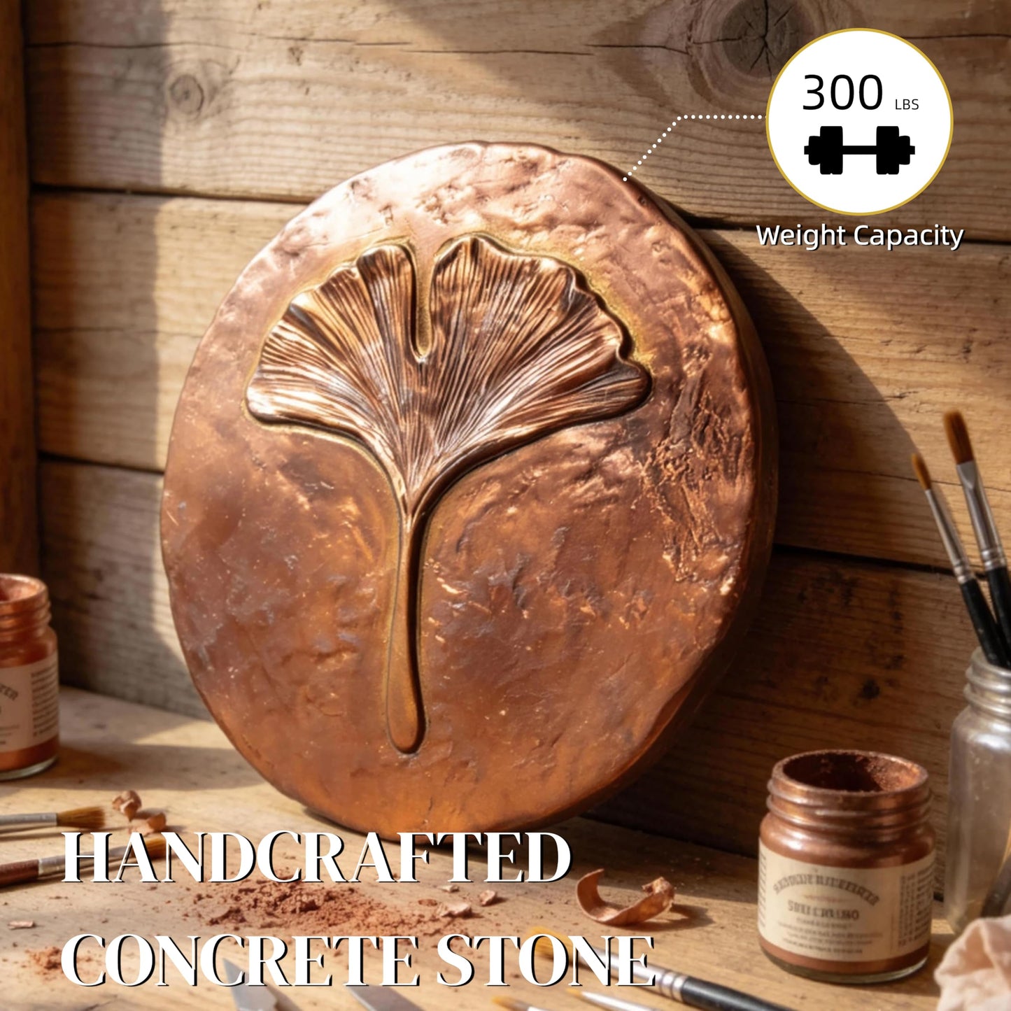 Stepping Stones Outdoor Set of 3, 10.8" Antique Ginkgo Bronze Garden Stones Outdoor Decorative Set – Grandma Mothers Day Gifts, Garden Memorial Stone for Loved Ones, Backyard Pathway Pavers, Walkway