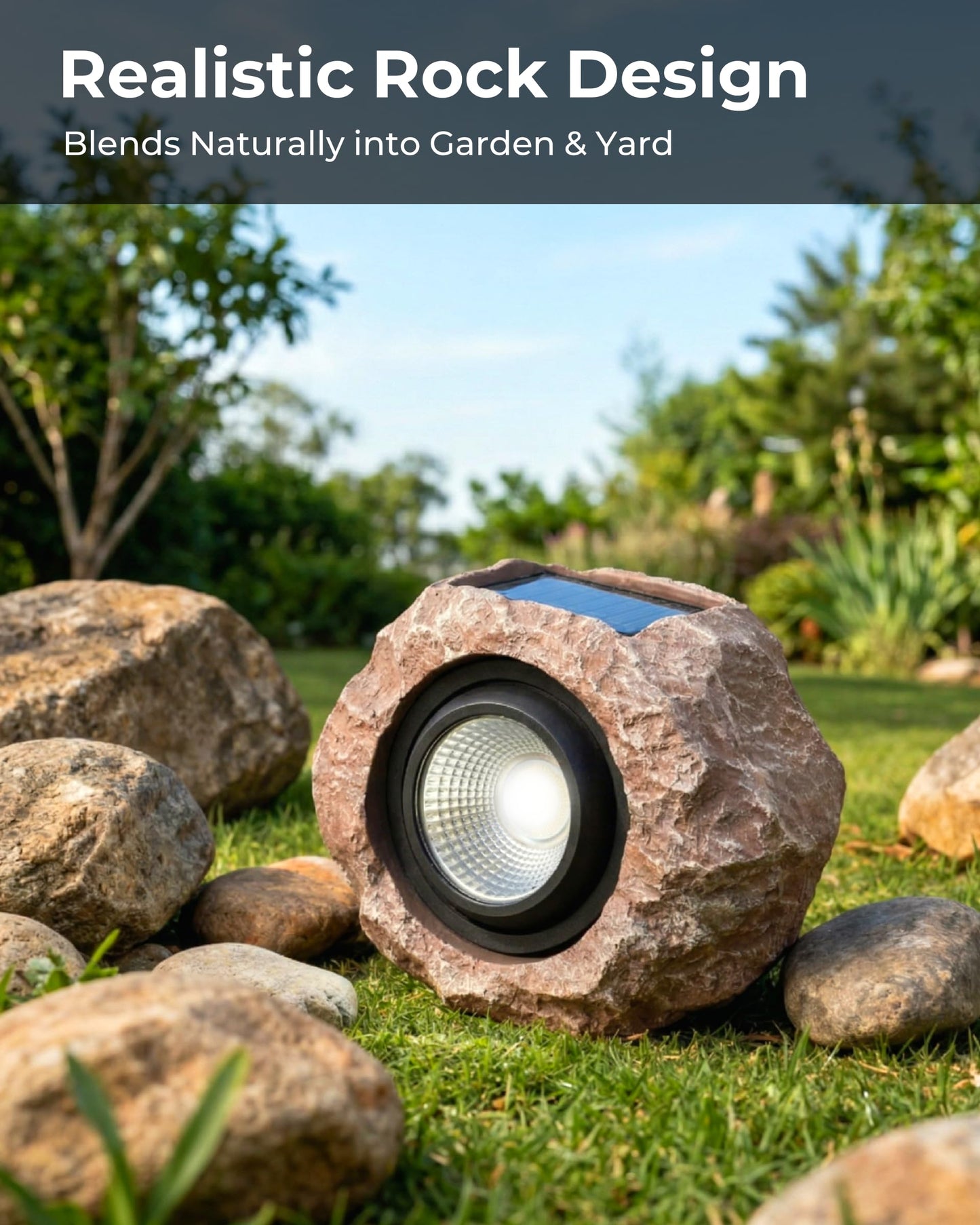 4 Pack Solar Rock Lights Outdoor, Angle Adjustable Solar Lights Outdoor Waterproof, LED Solar Garden Lights, Auto On/Off Landscape Lighting for Yard Pathway Patio Flower Bed - White Glow (Stone Brown)