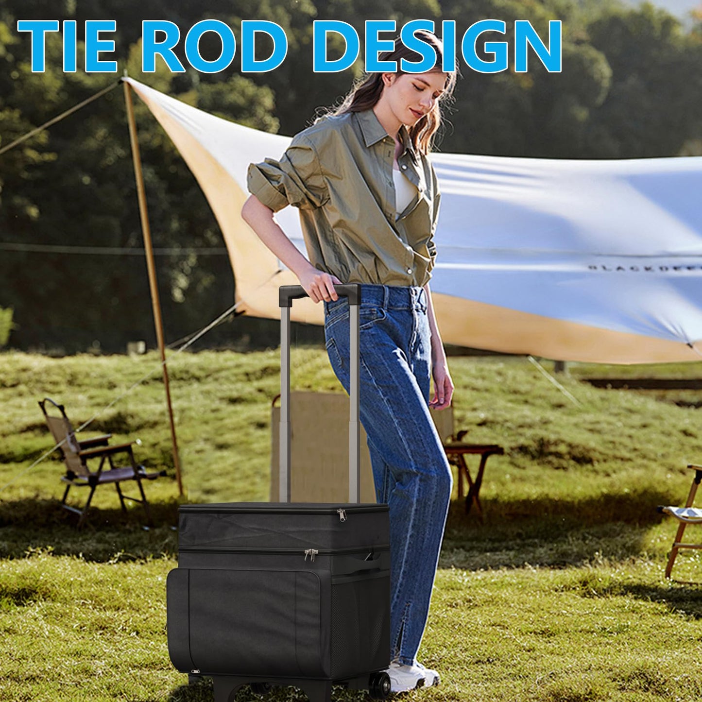 Cooler with Wheels and Handle, 50 Can Rolling Cooler, Portable Collapsible Soft Cooler with Wheels, Leakproof Insulated WheeledCooler for Beach, Camping, Patio Travel, Outdoor, Ball Fields