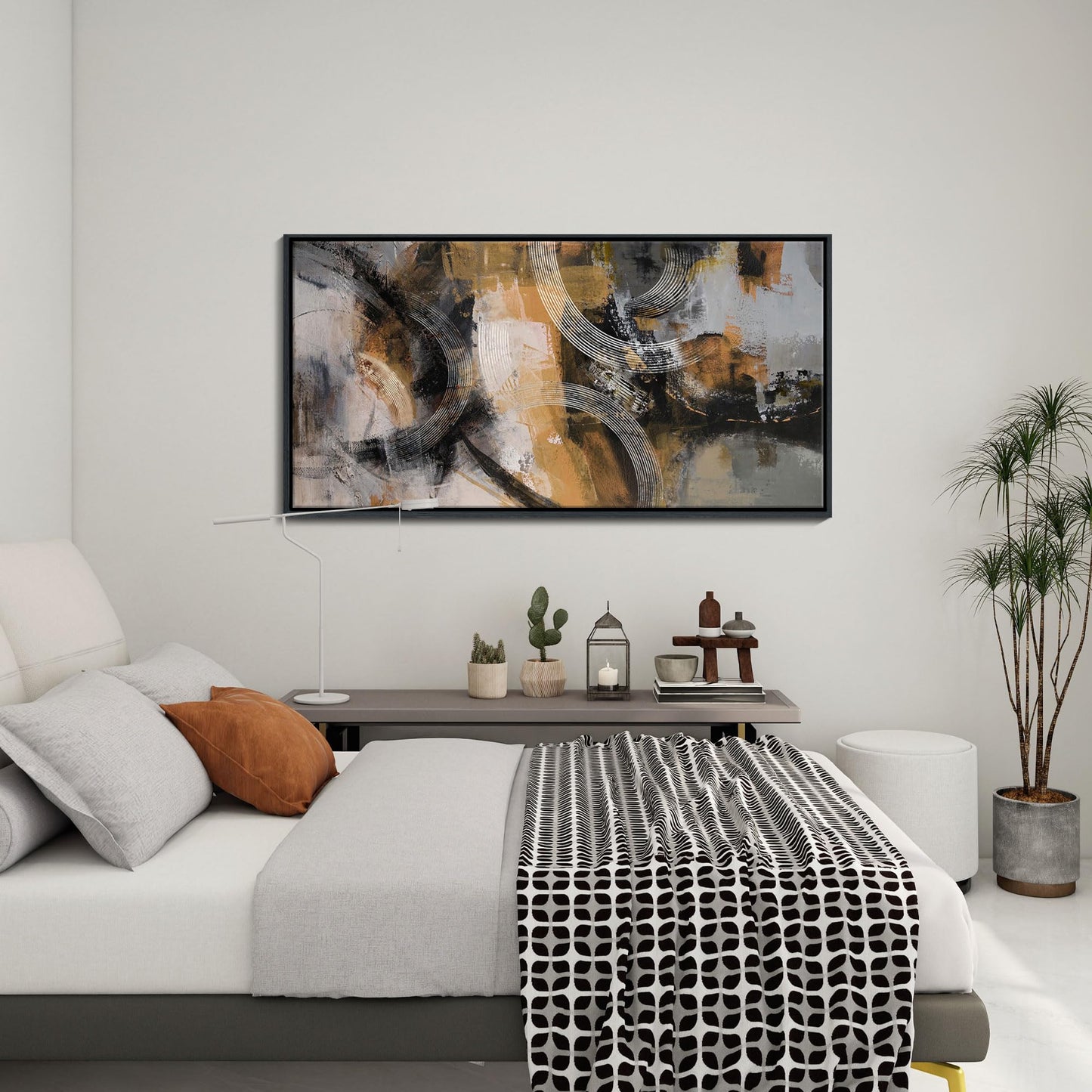 KLAKLA Modern Art Wall Decor - Large Wall Art for Living Room, Office, Bedroom - Abstract Wall Art Canvas Pictures for Living Room - Orange, Gray, Yellow Wall Artwork 20×40IN