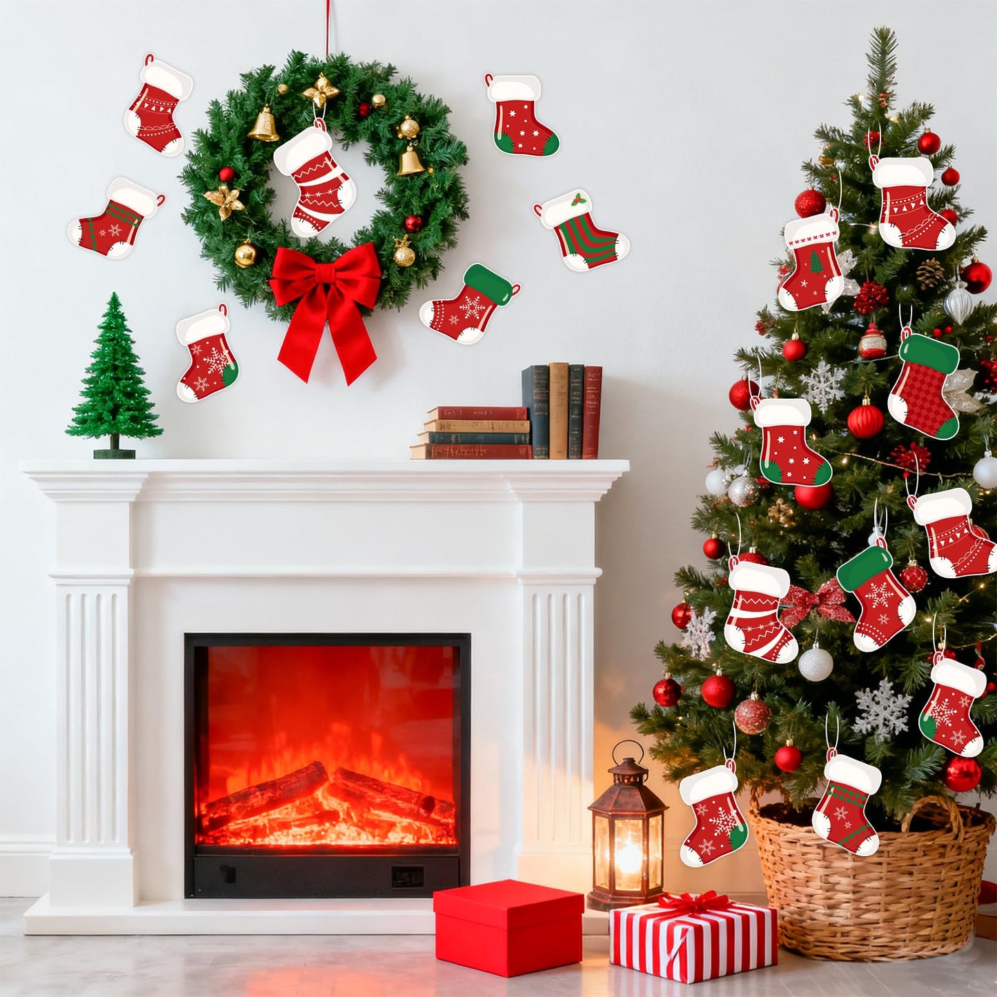 54 Pcs Christmas Stockings Cutouts Double Printed Winter Paper Decor for Christmas Bulletin Board Classroom Decorations(Sock 54)