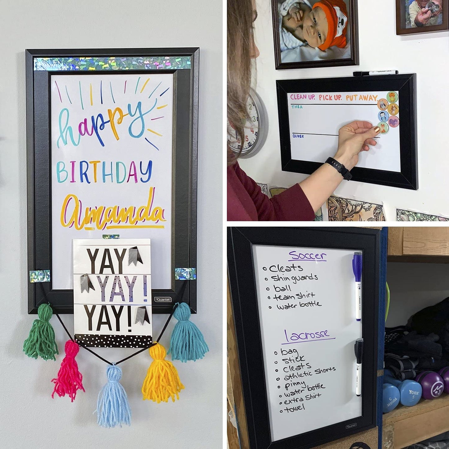 Quartet Magnetic Whiteboard, 11" x 17" Small White Board for Wall, Dry Erase Board for Kids, Perfect for Home Office & Home School Supplies, Dry Erase Marker, Magnets, Black Frame (79280)