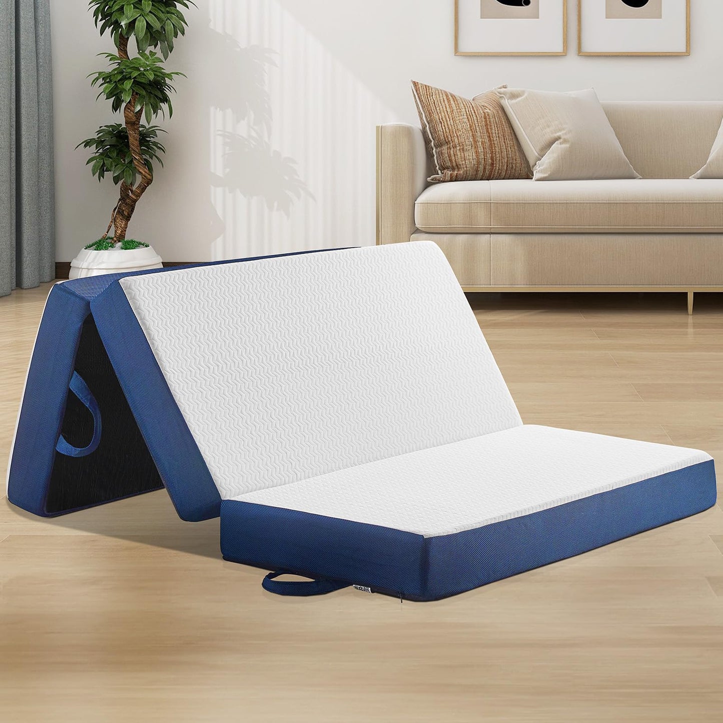 Folding Mattress Twin, 6 Inch Memory Foam Tri-Fold Floor Bed and Futon , Twin Topper with Breathable & Washable Cover, Supportive Foldable Mattress for Guest Bed, Office Nap,Camping, (38" x 75" x 6")