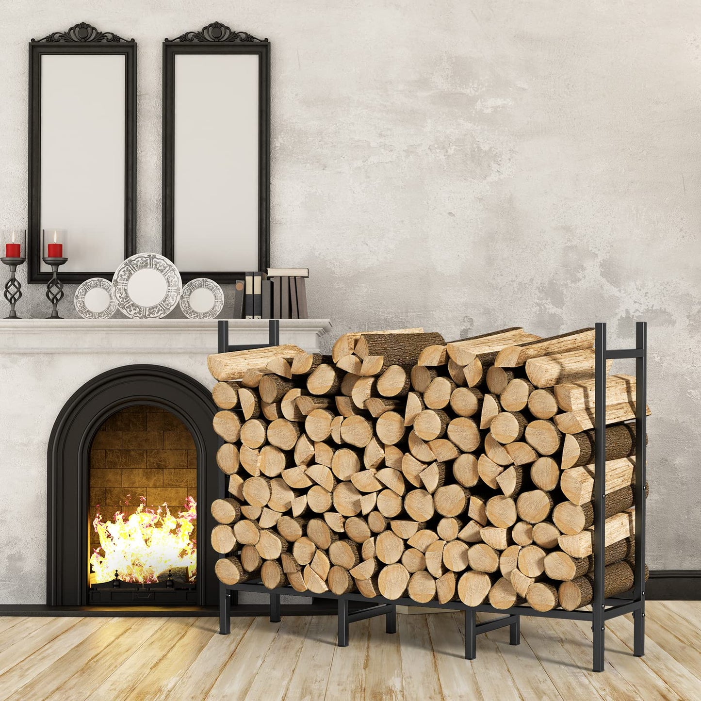 CADUKE Firewood Rack Outdoor with Cover 5.3ft Firewood Log Rack for Fireplace Wood Storage Fire Log Holder Indoors Adjustable Heavy Duty Fire Wood Rack Stand, Black Waterproof Oxford Fabric