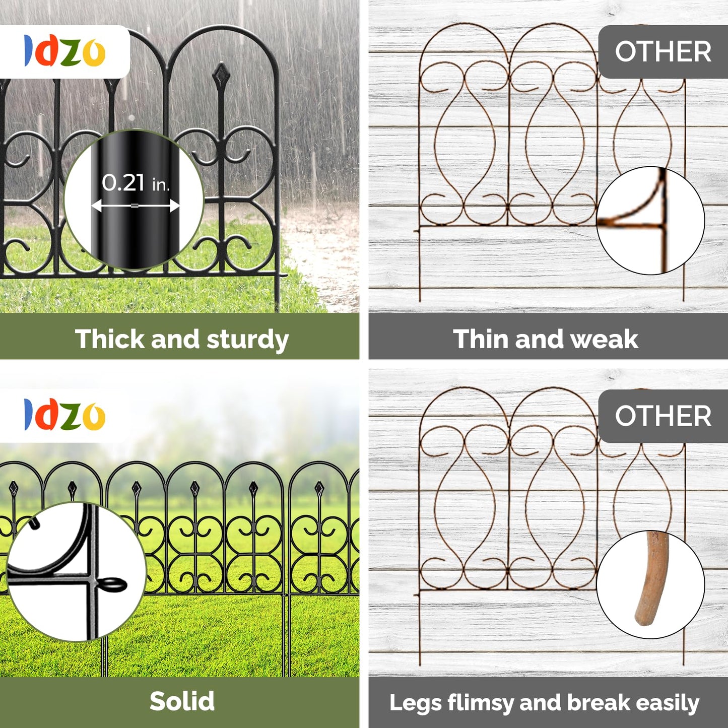 Idzo Heavy Duty Steel 32in x 10ft (5 Panels) Decorative Garden Fence, No Dig Decorative Fence, Rustproof Metal Garden Fence Border for Outdoor Yard Patio, Small Animal Barrier Fence for Dog Rabbit Pet