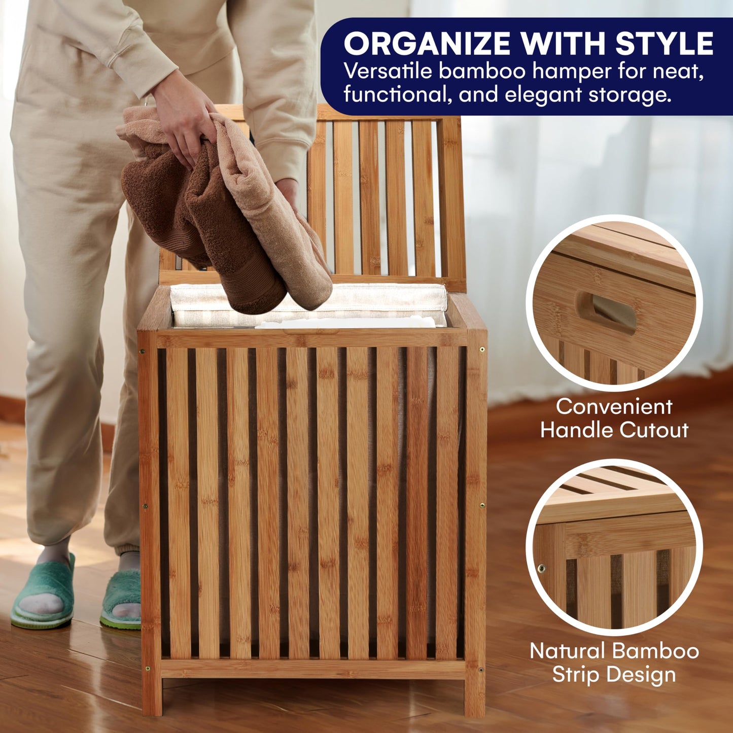 2LB Depot Laundry Hamper - 25x20x13-Inch Waterproof Bamboo Laundry Basket with Lid - Clothes Hamper for Clothes, Versatile Storage for Blankets, Toys, Towels - Suitable for Home Organization -110L