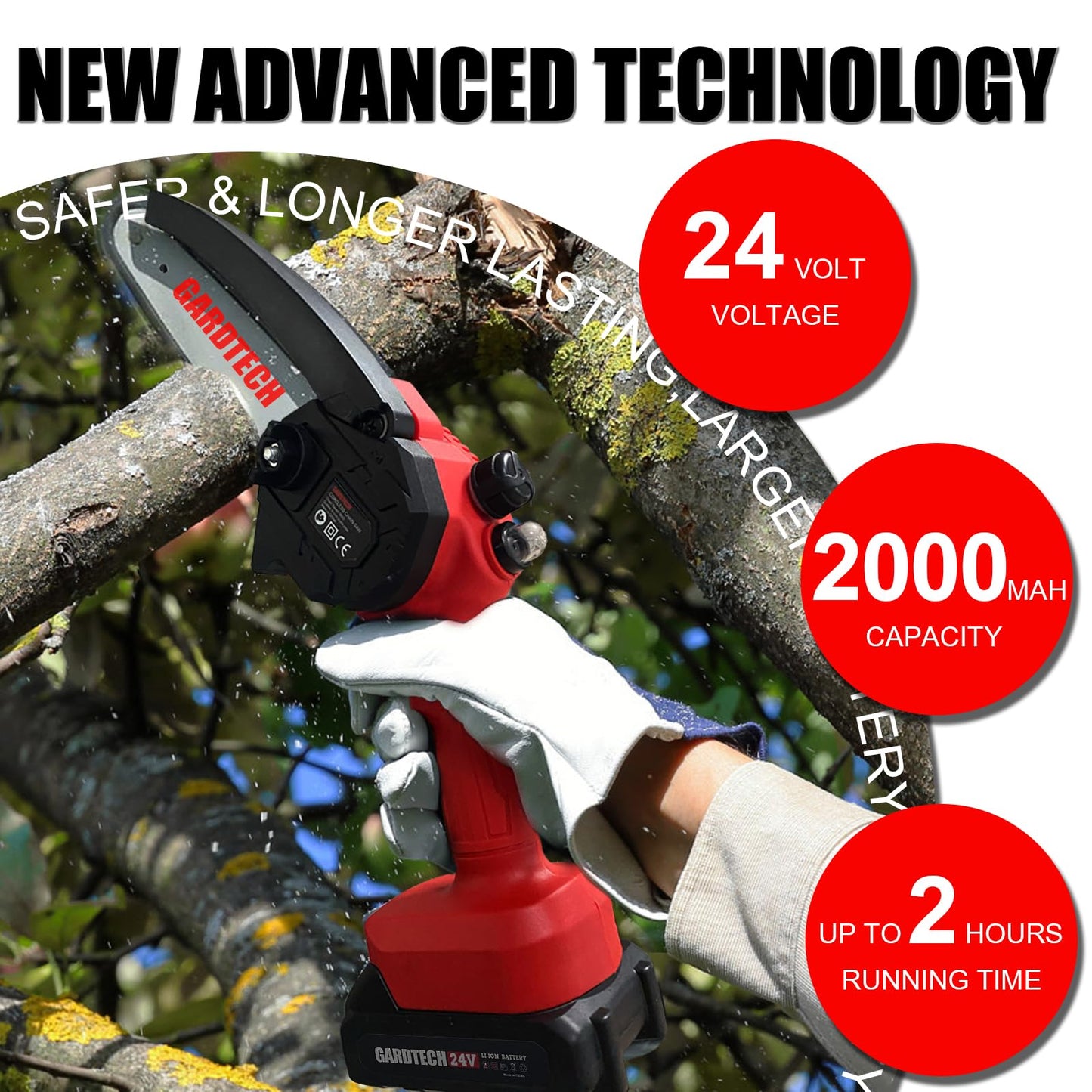 GARDTECH Mini Chainsaw 6 Inch, Cordless Portable Electric Chain Saw, Handheld Electric Chainsaws with Upgraded 4 Chains 2 Batteries Good for Olders, DIYer, Gardeners Continuously 2 Hours Work