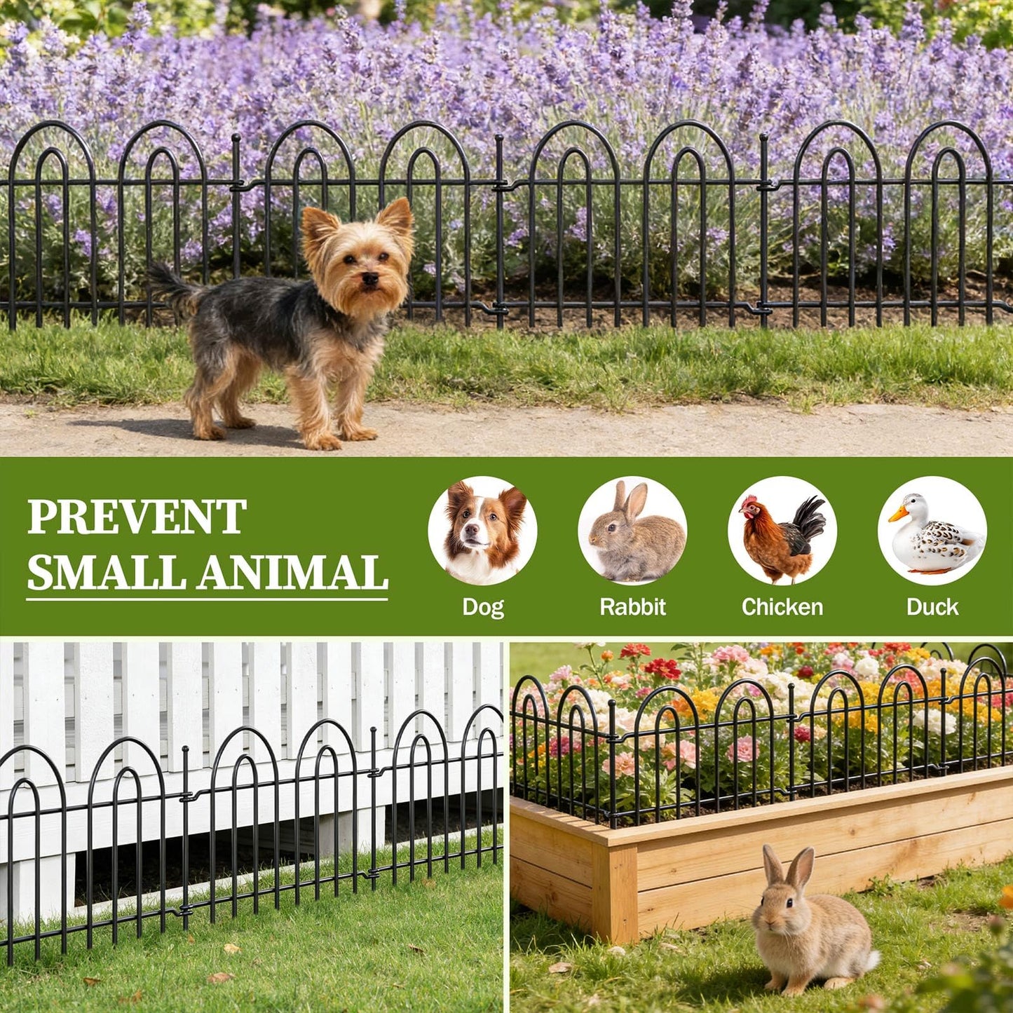 45ft x 13in Garden Fence Animal Barrier, 32 Panels Decorative Garden Fence Border, No Dig Garden Fence Panels, 1.8in Gap Rustproof Metal Stakes, Ground Defense Border Fence for Outdoor, Yard, Patio