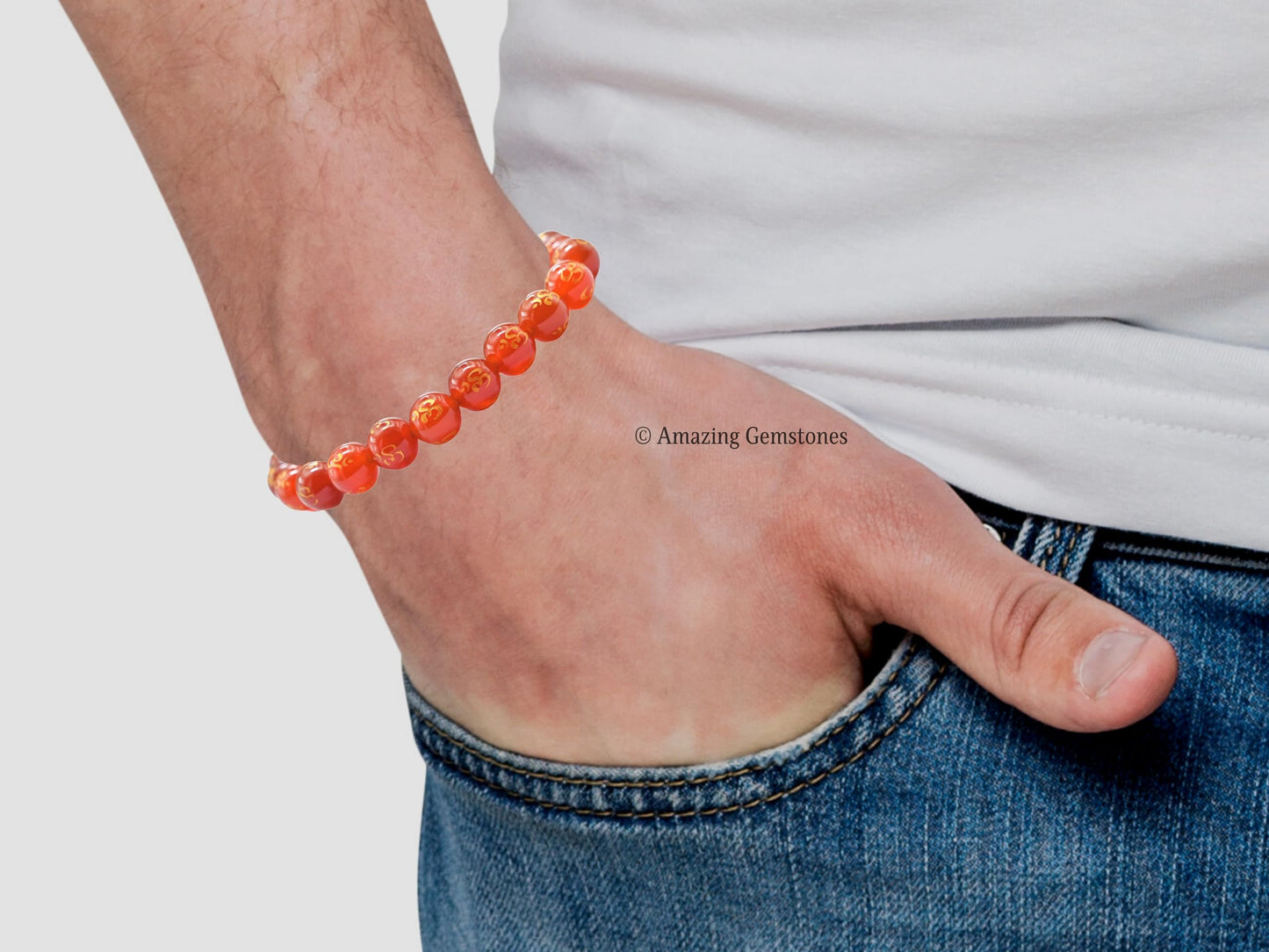Amazing Gemstone Crystal Bracelet for Women Men's Gifts - Protection Healing Crystal Bracelet - 8mm Gemstone Beaded Stretchable Bracelet Pulseras Para Hombres Mujer Stocking Stuffers Mothers Day Gift (Red Agate OM)