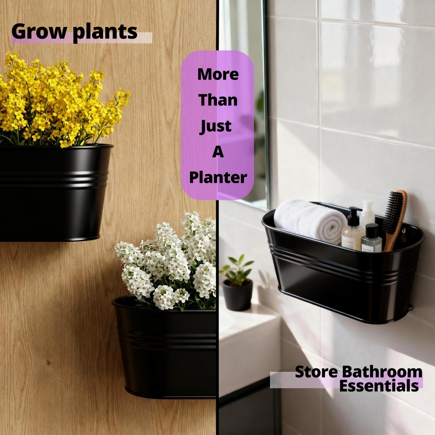LaLaGreen Wall Planter (9.8 Inch, 6 Pack) Black Oval Metal Pot Hanging Decor Flower Railing Fence Pots Mounted Indoor Plant Holder Porch Decorations Drainage Garden Plants Planters Balcony Home Yard