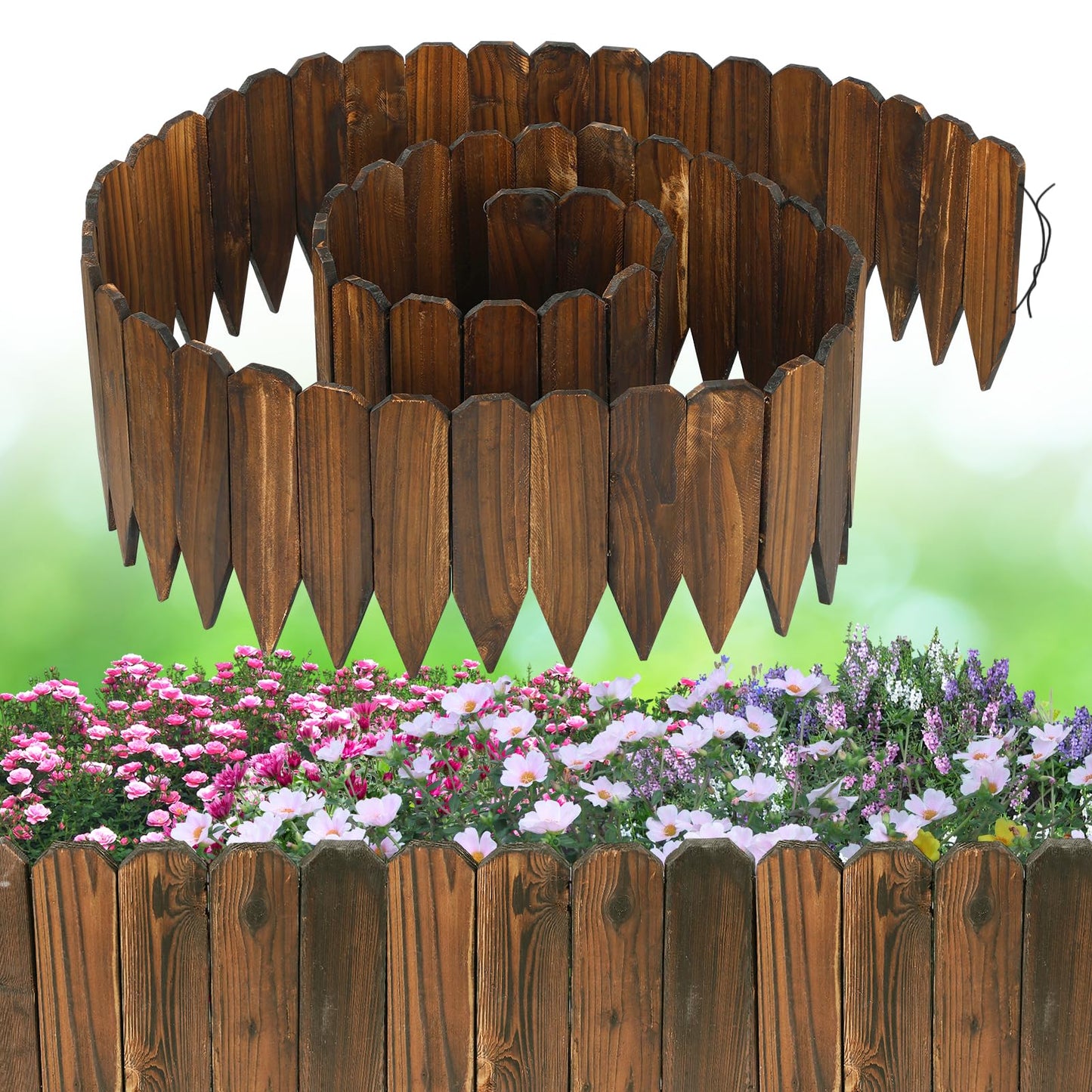 Wooden Garden Edging - 13.1ft x 11.8in Pine Landscape Border, Flexible Weather-Resistant Fences for Decorate Spring Outdoor Patio Yard Lawn Flower Beds