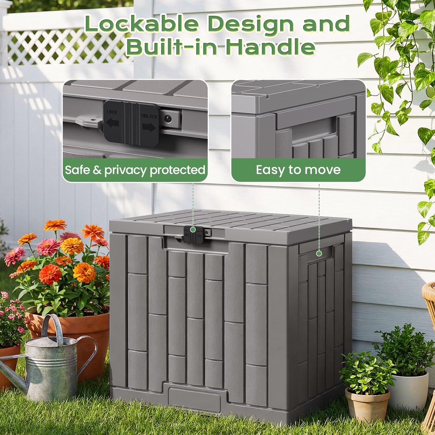 Jocoevol Deck Box 30 Gal, UV Resistant & Waterproof Outdoor Storage Box with Lock, Easy Assemble Storage Bins Container for Pool Patio Garden